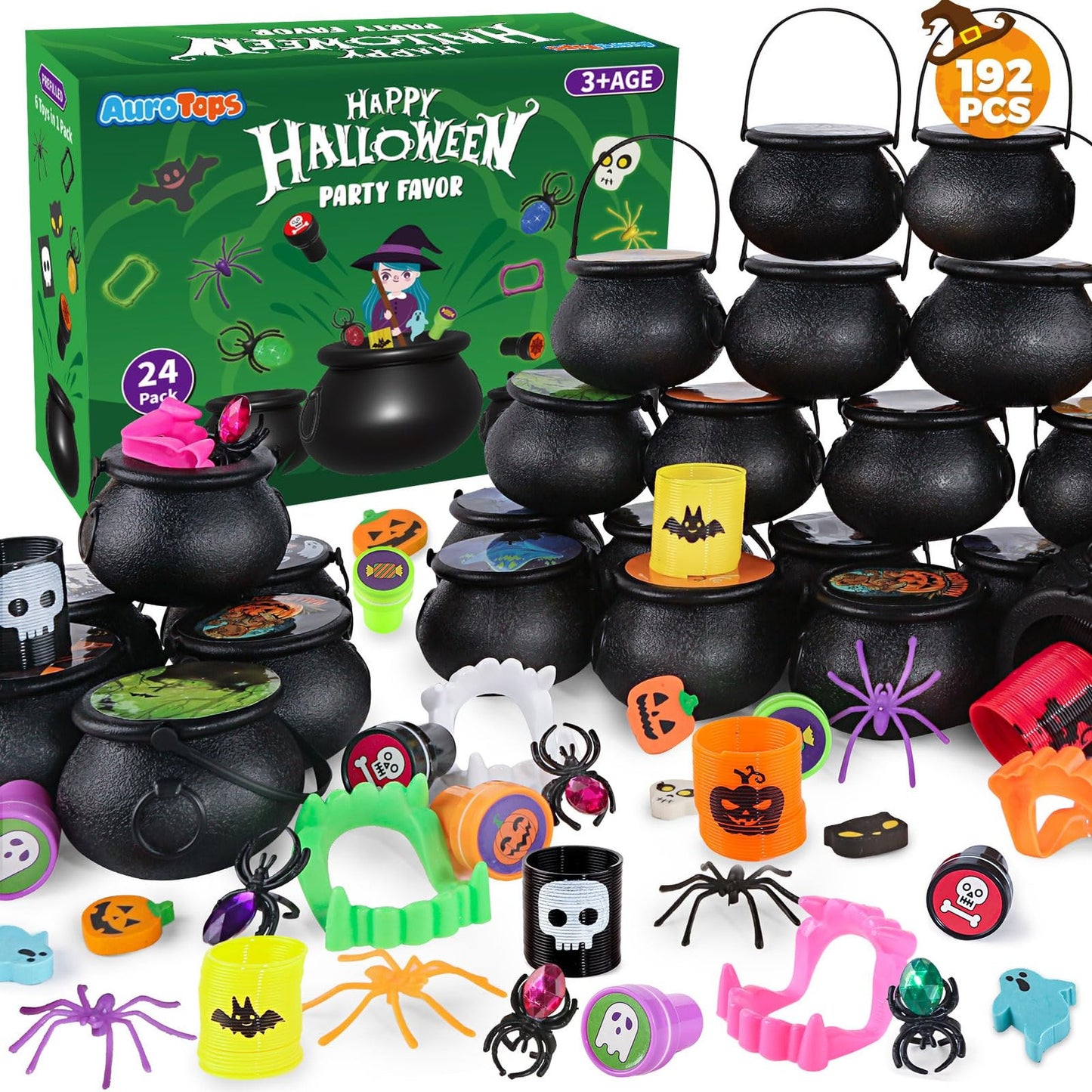 Cauldron Miniatures Party Pack - 24 Prefilled Plastic Toys for Kids - Bulk Trick or Treat Prizes & Rewards - Novelty Gifts Miniatures