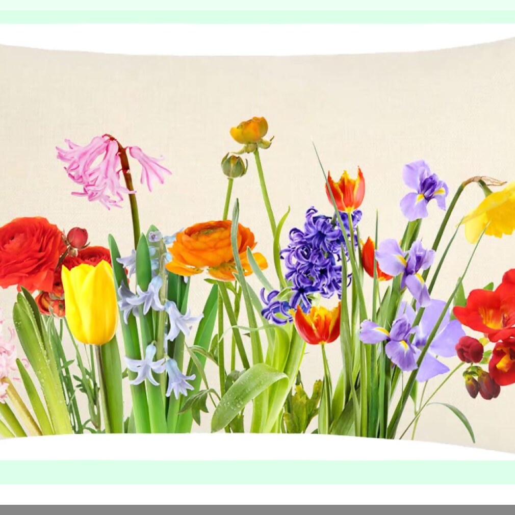 Wildflower Tulip Farmhouse Lumbar Pillow Covers - Set of 2 Decorative Cushion Cases for Couch Sofa, 12x20 Inch Spring Summer Home Decor A531