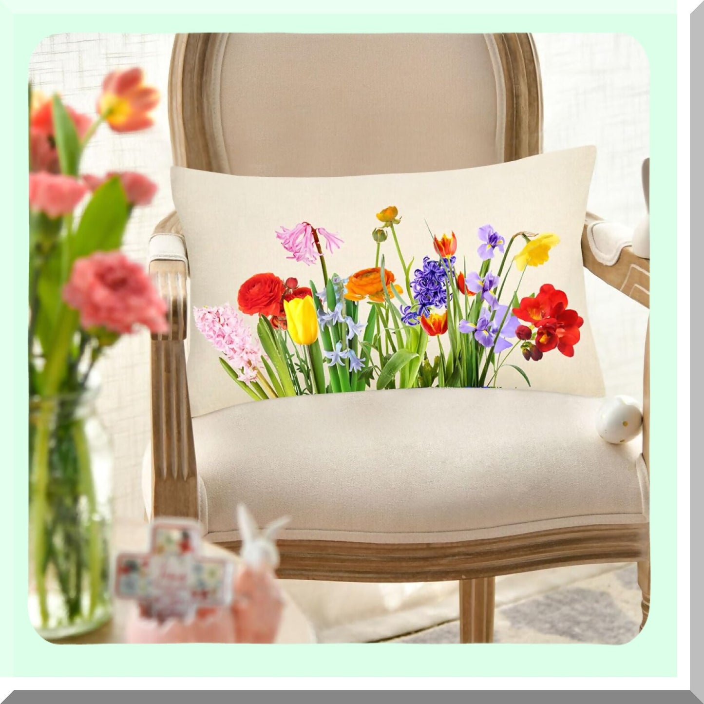 Wildflower Tulip Farmhouse Lumbar Pillow Covers - Set of 2 Decorative Cushion Cases for Couch Sofa, 12x20 Inch Spring Summer Home Decor A531