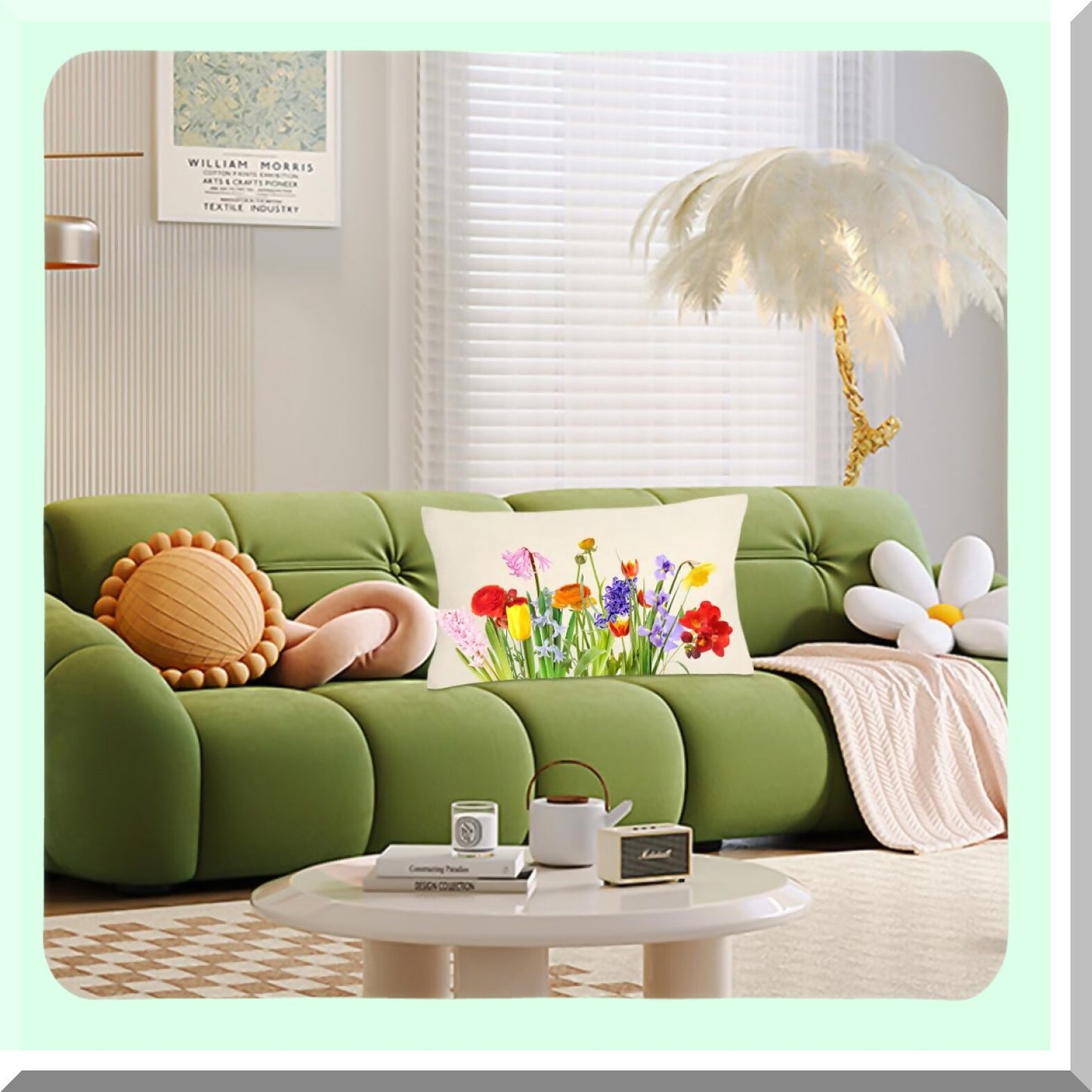 Wildflower Tulip Farmhouse Lumbar Pillow Covers - Set of 2 Decorative Cushion Cases for Couch Sofa, 12x20 Inch Spring Summer Home Decor A531