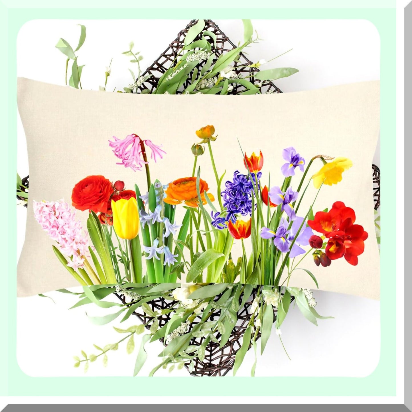 Wildflower Tulip Farmhouse Lumbar Pillow Covers - Set of 2 Decorative Cushion Cases for Couch Sofa, 12x20 Inch Spring Summer Home Decor A531