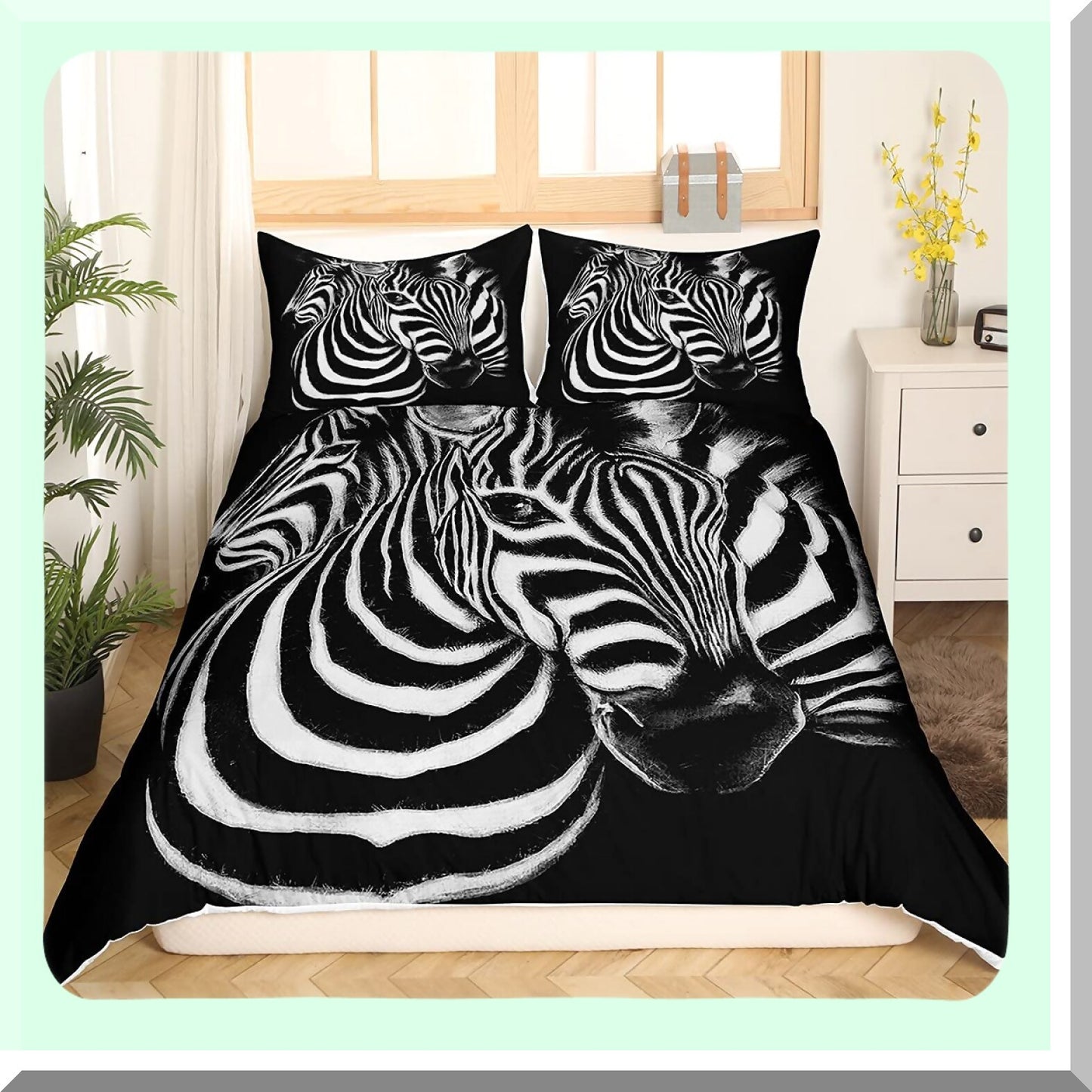 Wild Horse Gallop 3D Queen Size Duvet Set - Africa Animal Print Bedding - Personalized Microfiber Cover - Blue White Zipper - 3 Piece Comforter Set