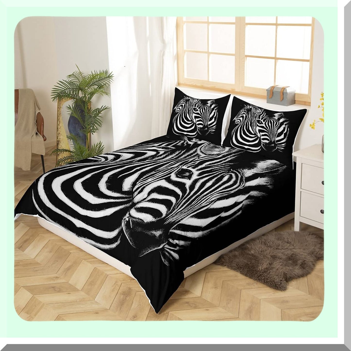 Wild Horse Gallop 3D Queen Size Duvet Set - Africa Animal Print Bedding - Personalized Microfiber Cover - Blue White Zipper - 3 Piece Comforter Set