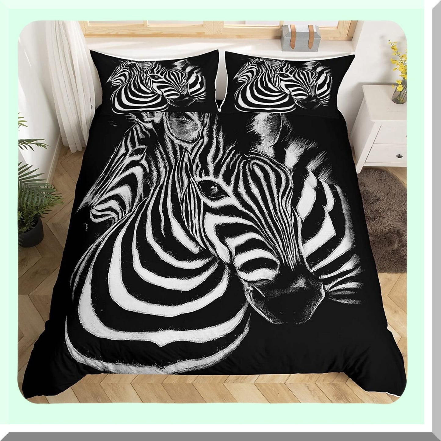 Wild Horse Gallop 3D Queen Size Duvet Set - Africa Animal Print Bedding - Personalized Microfiber Cover - Blue White Zipper - 3 Piece Comforter Set
