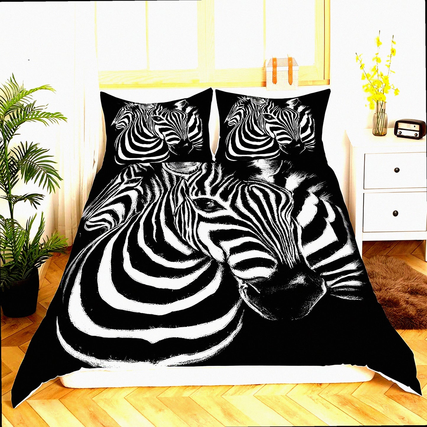 Wild Horse Gallop 3D Queen Size Duvet Set - Africa Animal Print Bedding - Personalized Microfiber Cover - Blue White Zipper - 3 Piece Comforter Set