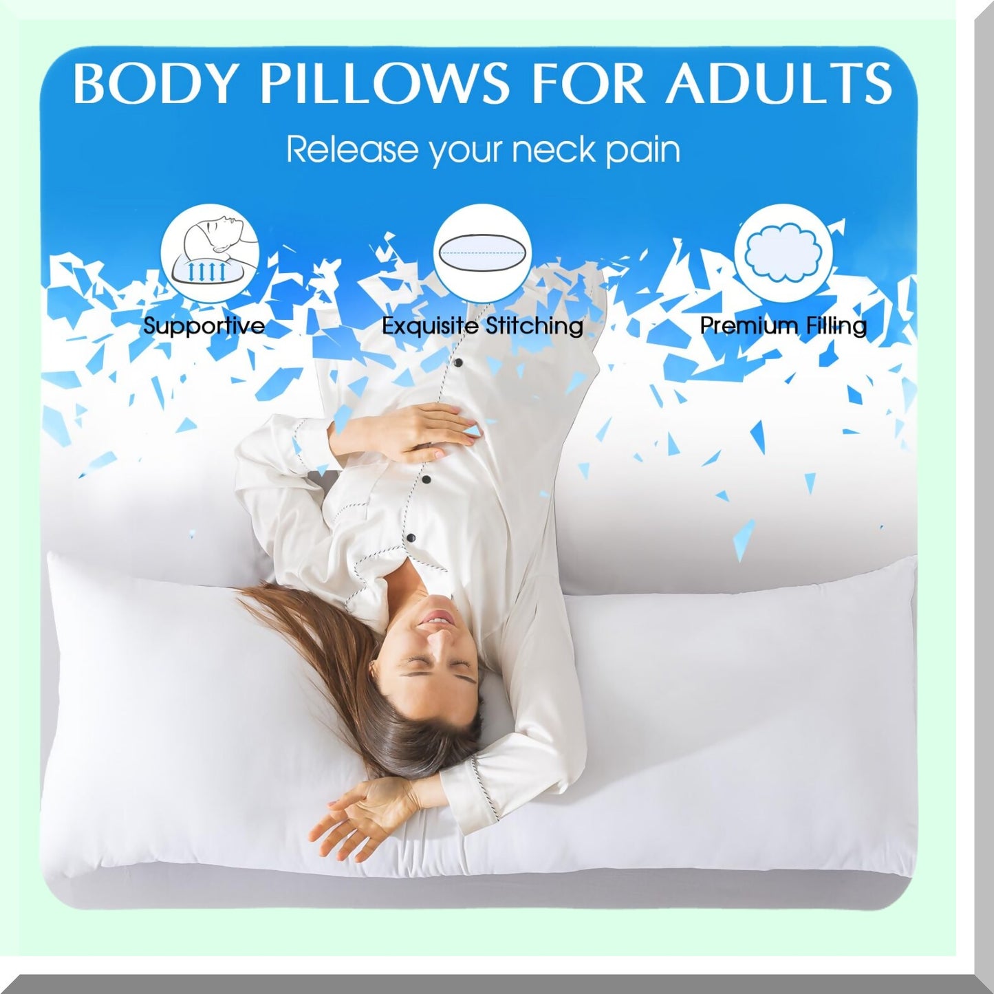 SleepMax Comfort Body Pillow - Extra Long Insert for Side Sleepers - Soft and Breathable Full Body Pillow for Adults - Machine Washable - 20x54 Inches, White