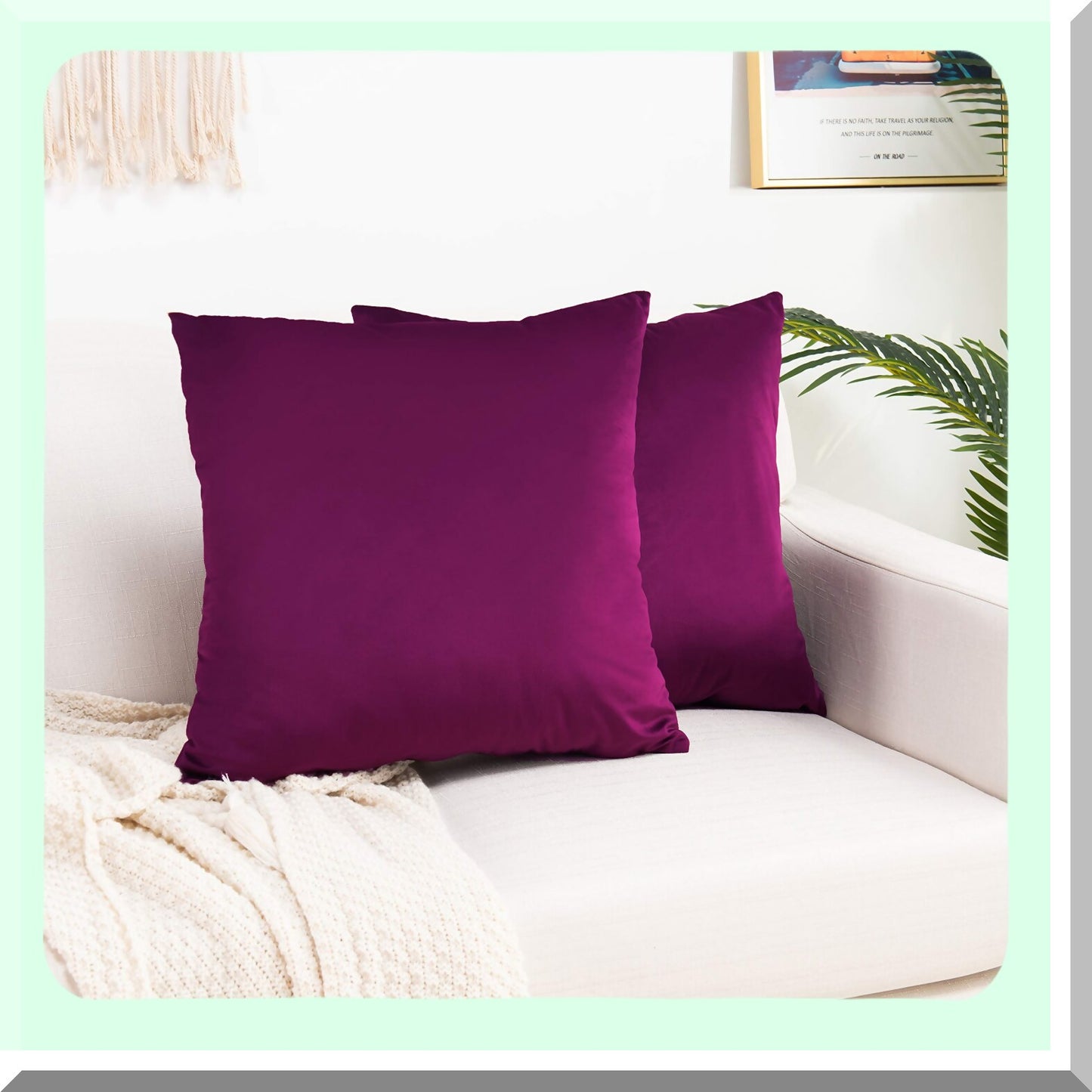Velvet Soft Decorative Pillow Covers Set - 2 Pack Square Cushion Cases for Sofa Bedroom Car - 20x20 Eggplant Purple - Plush Home Decor Accents