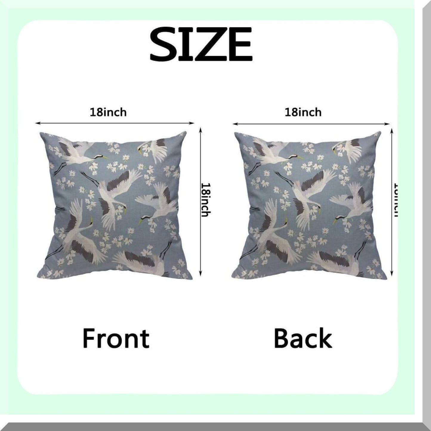 Birdsong Bloom Cotton Linen Throw Pillow Case - Blue White Crane Flower Cushion Cover for Couch Bed Sofa Car - 16 x 16 inch