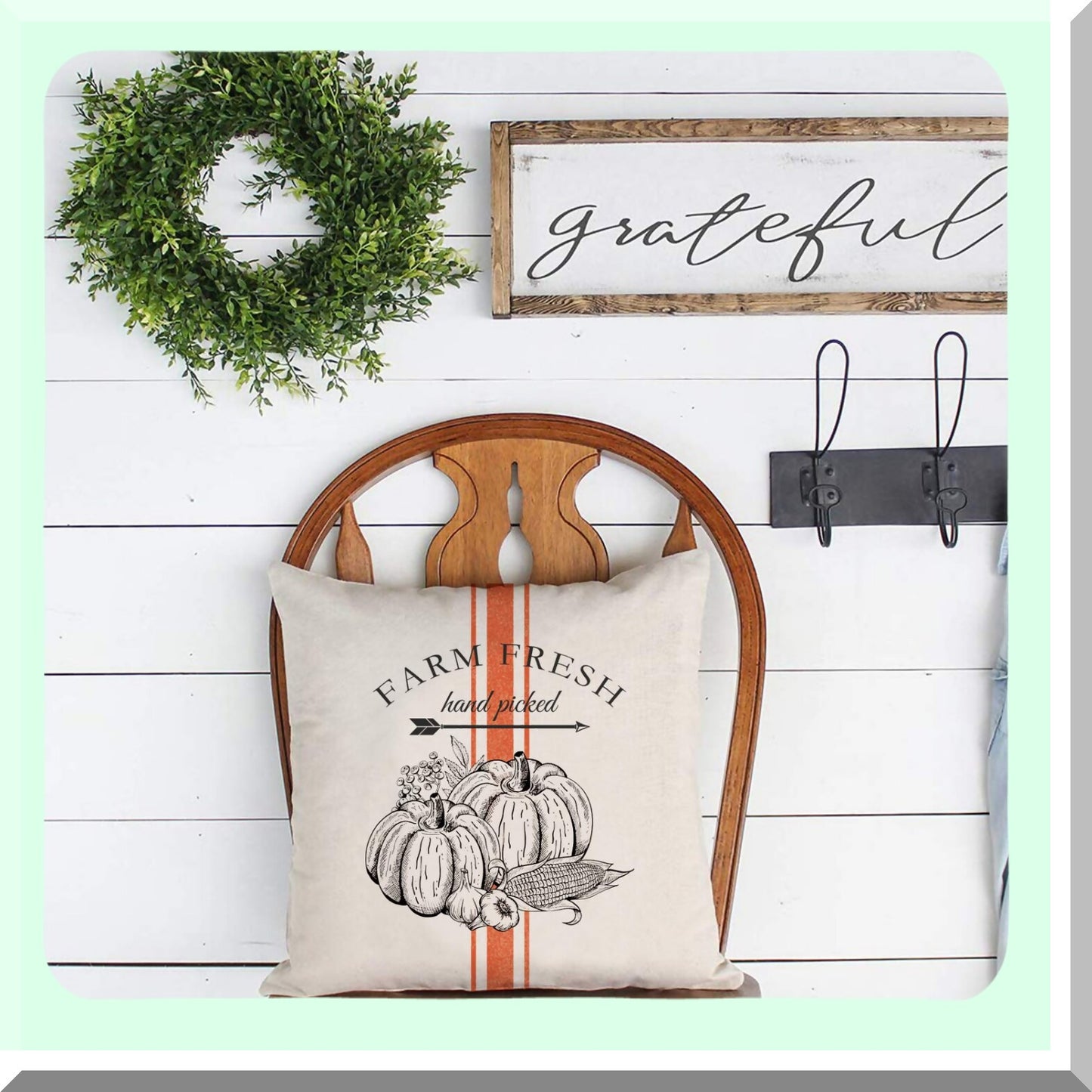 Harvest Pumpkin Farmhouse Pillowcase Set - Autumn Outdoor Decor - Fall Throw Pillow Covers 18x18 - Thanksgiving Patio Couch Sofa Decoration