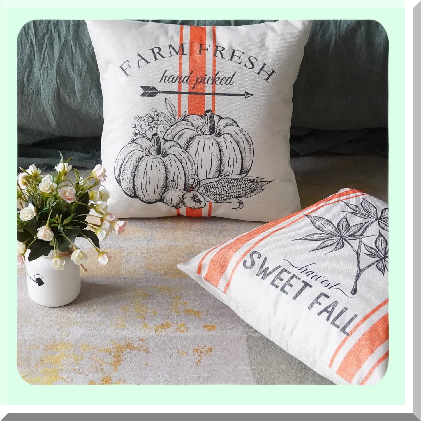 Harvest Pumpkin Farmhouse Pillowcase Set - Autumn Outdoor Decor - Fall Throw Pillow Covers 18x18 - Thanksgiving Patio Couch Sofa Decoration