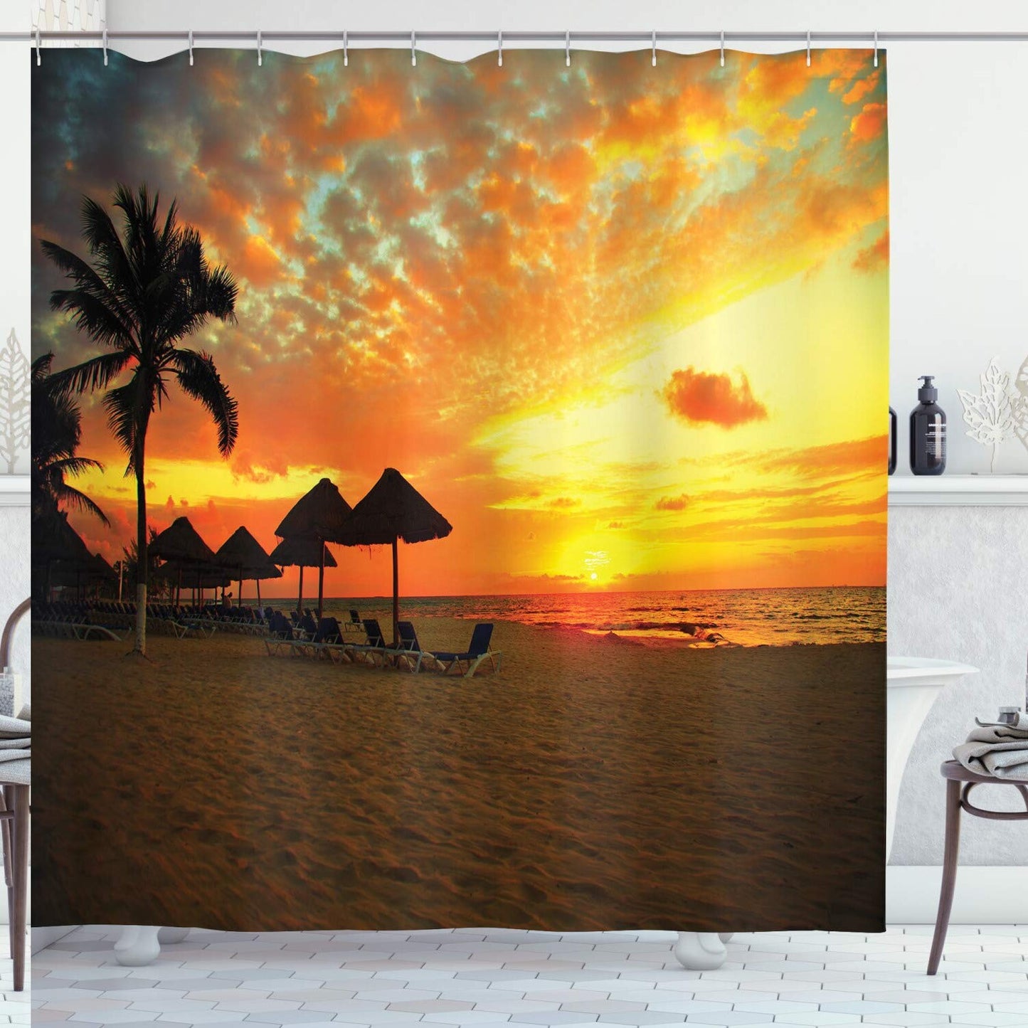 Seaside Sunset Beach Shower Curtain 69x70 inches