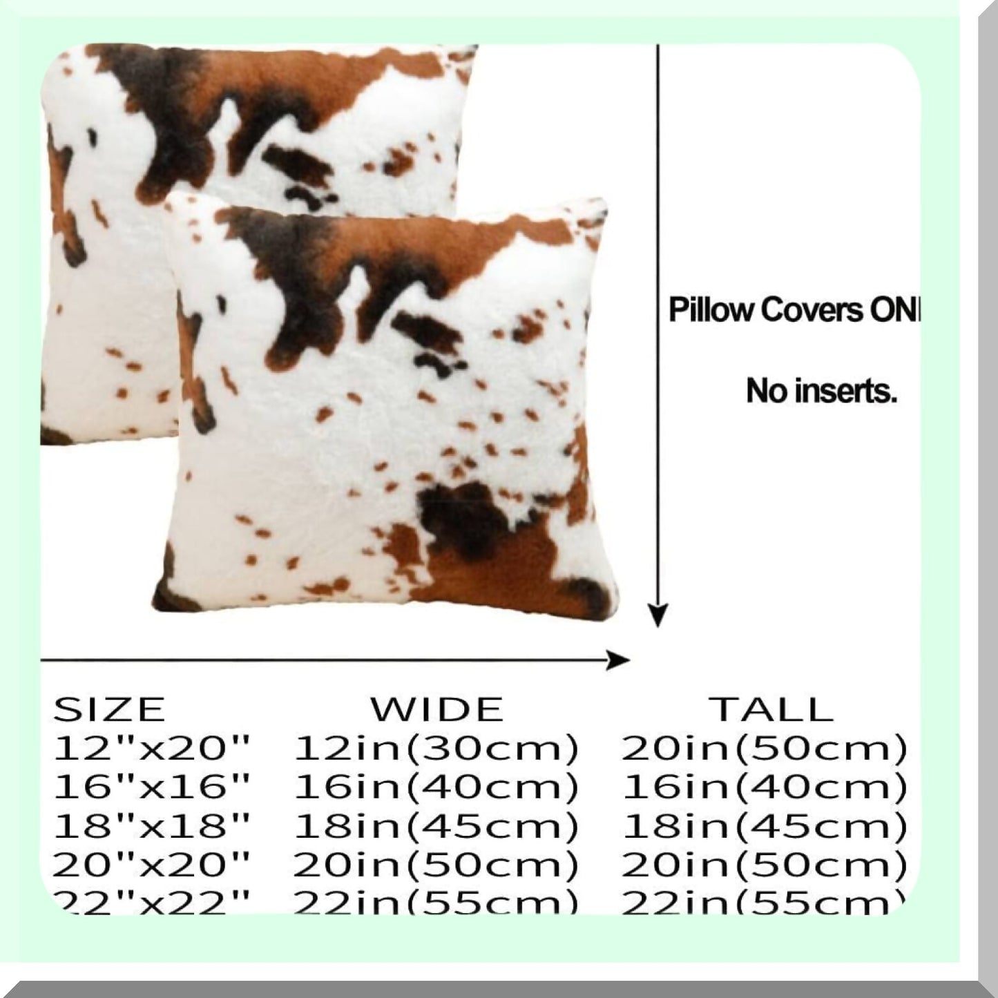 Cow Print Farmhouse Pillow Covers - Set of 2 24x24 Decorative Cushion Cases for Couch Sofa, Animal Print Square Pillowcases for Livingroom & Outdoor Home Decor.