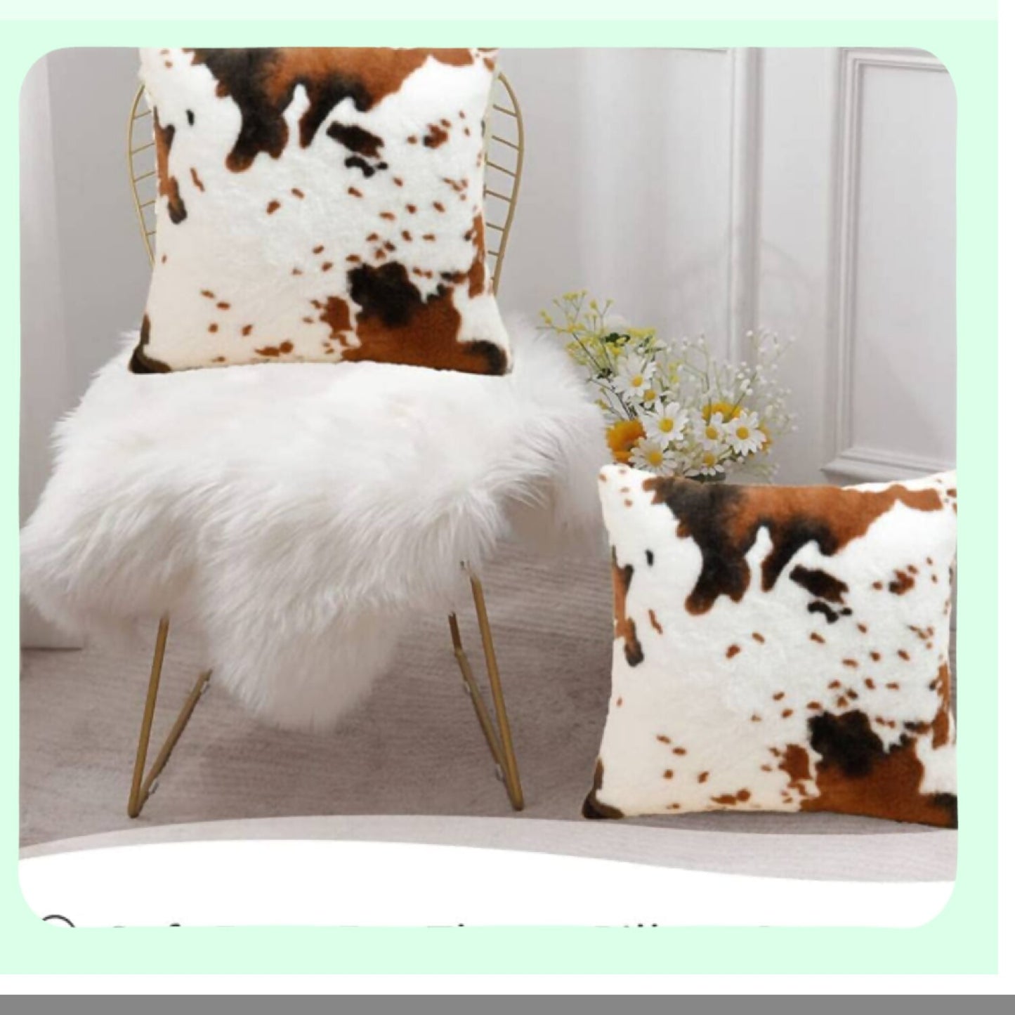 Cow Print Farmhouse Pillow Covers - Set of 2 24x24 Decorative Cushion Cases for Couch Sofa, Animal Print Square Pillowcases for Livingroom & Outdoor Home Decor.