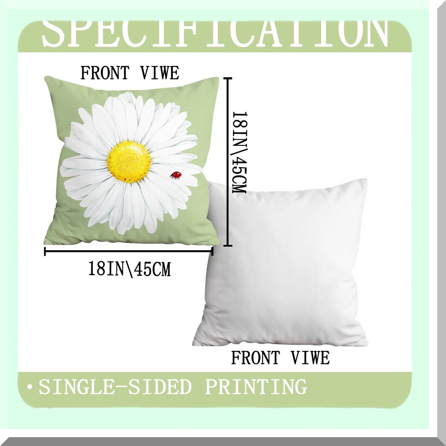 Daisy Bloom Pillow Covers Set of 4 - 18x18 Inch Farmhouse Decorative Throw Pillows for Couch Sofa Indoor Outdoor, Spring Summer Light Green Floral