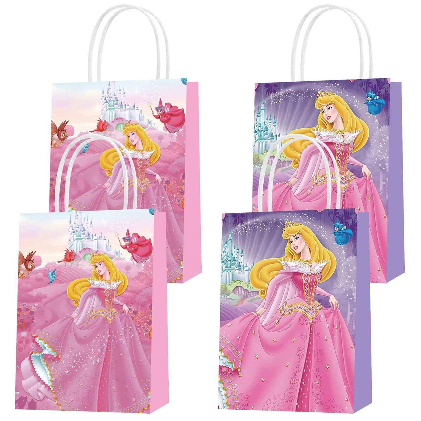 Sleeping Beauty Party Favor Bags - Set of 16 Princess Aurora Goody Bags with Handles for Boys Girls Kids. Perfect for Candy and Gifts at Parties!