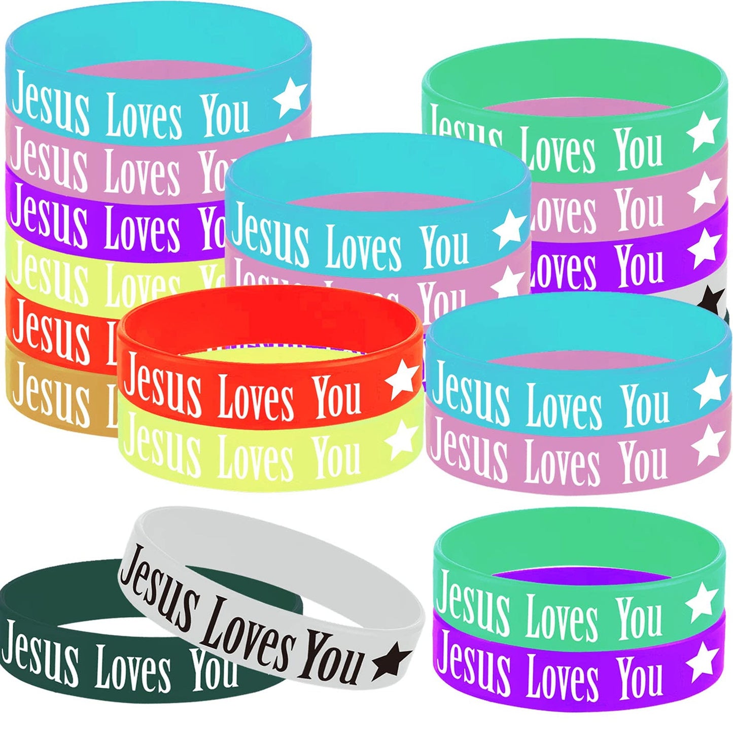 36PCS Christian Jesus Loves You Rubber Bracelets for Parties