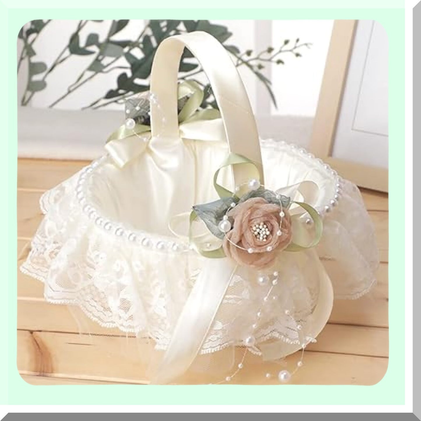 Elegant Wedding Flower Girl Basket with Lace and Pearls