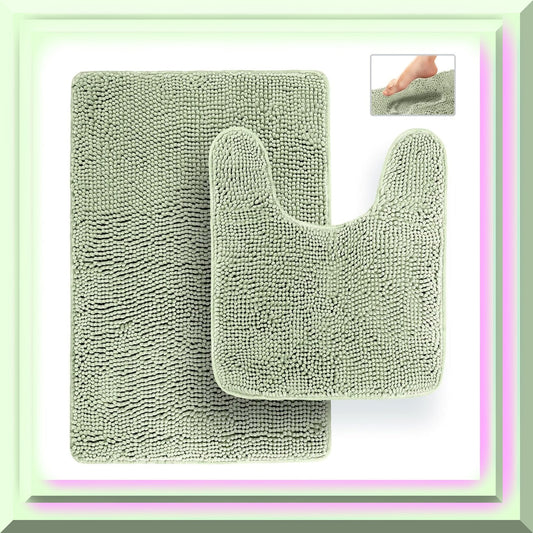 Bathroom Rugs and Mats Set Green 21"x32" 2 pcs