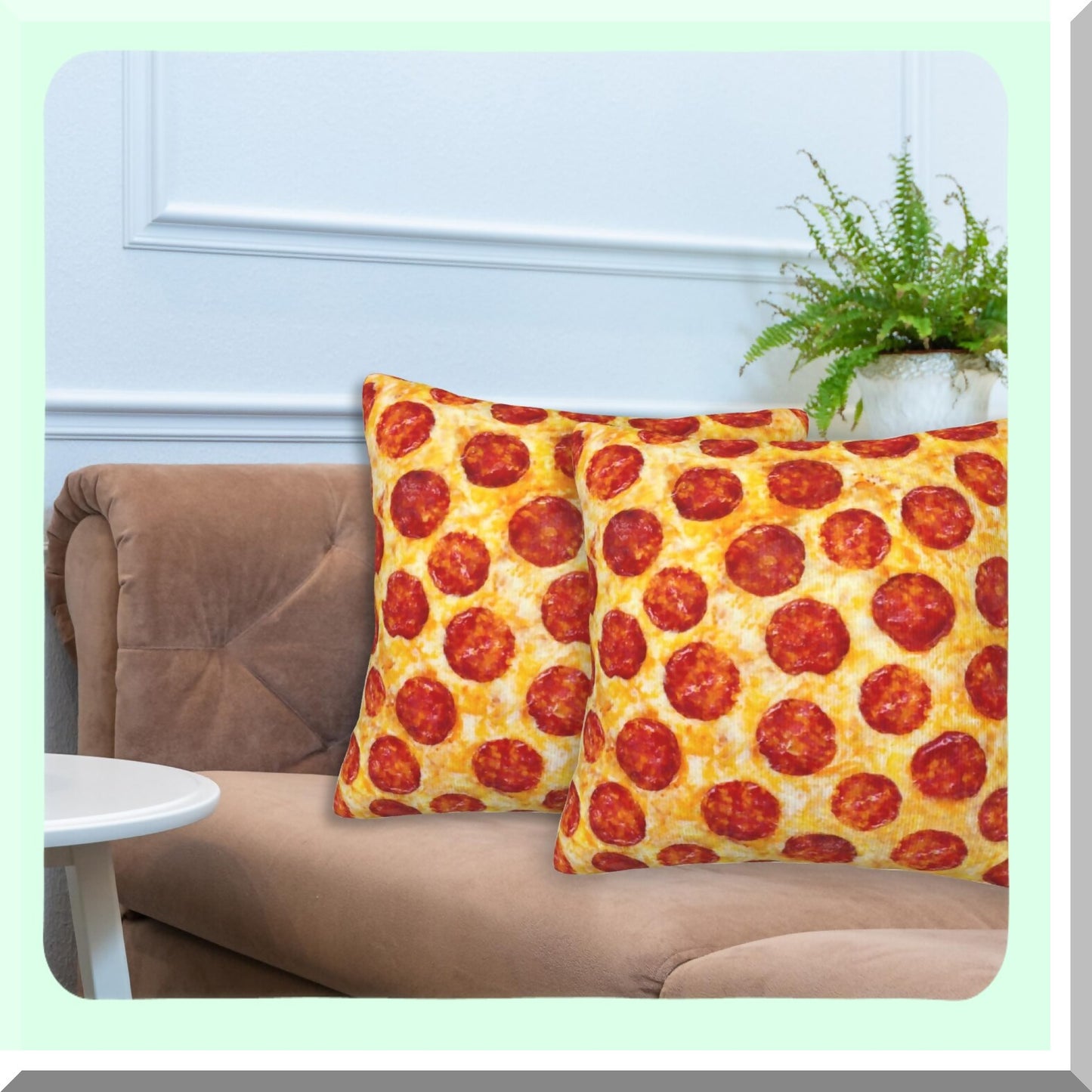 Pepperoni Pizza Throw Pillow Set - 18x18 Decorative Cushion Covers for Living Room & Bedroom Sofa - Pack of 2 Cozy Pillow Cases