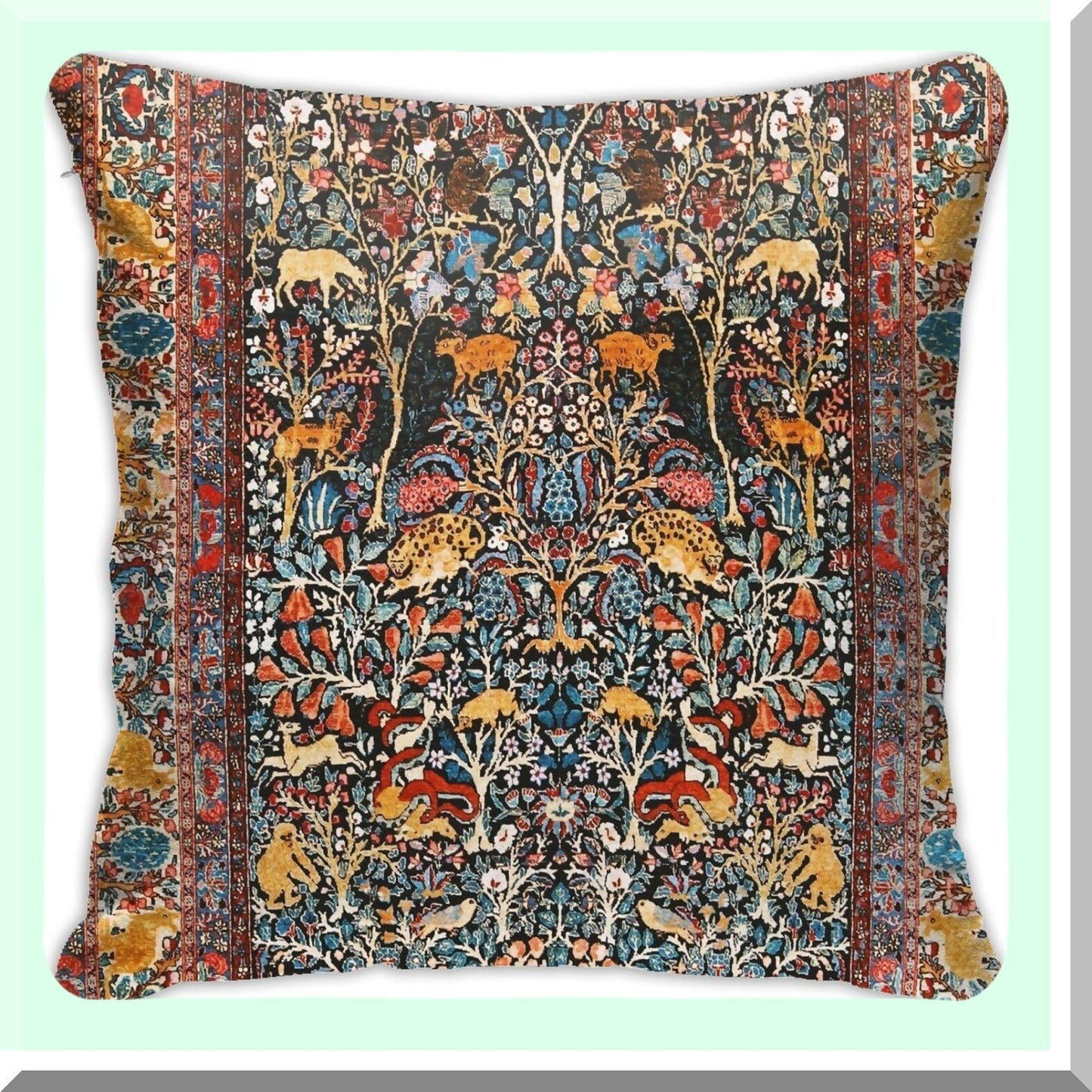 Velvet Persian Charm Throw Pillow - Antique 18x18 Inch Decorative Cushion Cover for Home Living Room Bed Couch Car - Soft Carpet Inspired