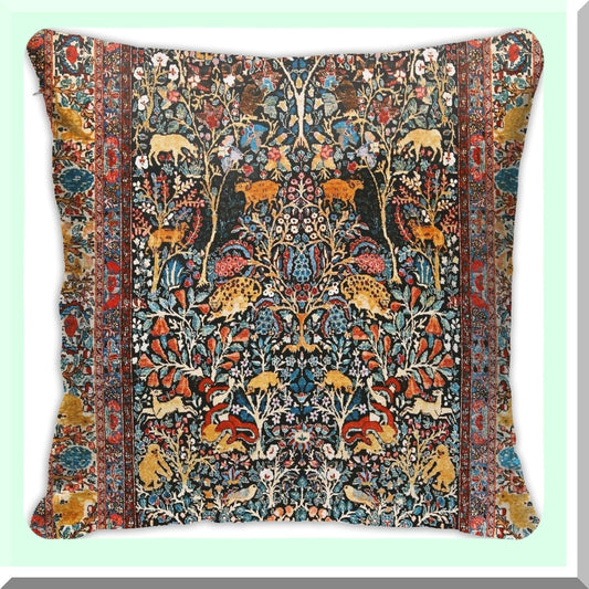 Velvet Persian Charm Throw Pillow - Antique 18x18 Inch Decorative Cushion Cover for Home Living Room Bed Couch Car - Soft Carpet Inspired