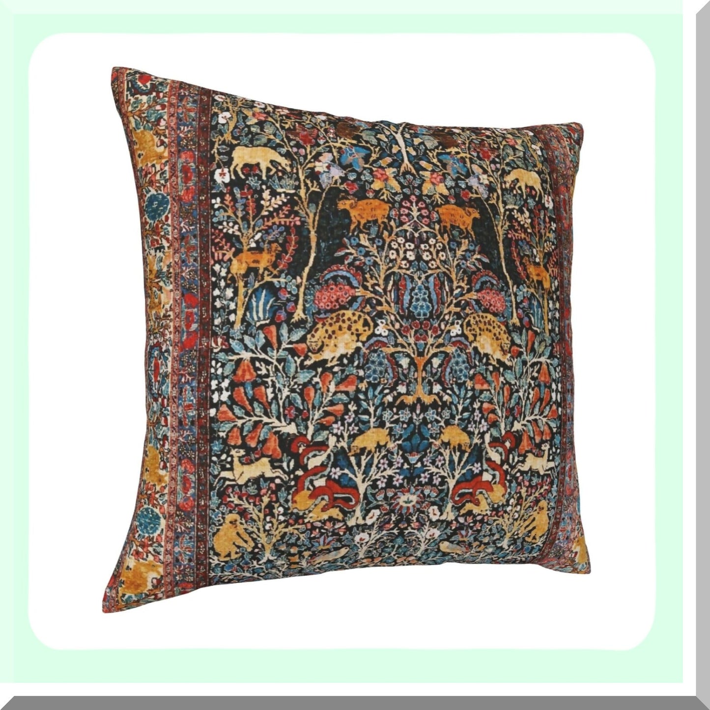 Velvet Persian Charm Throw Pillow - Antique 18x18 Inch Decorative Cushion Cover for Home Living Room Bed Couch Car - Soft Carpet Inspired