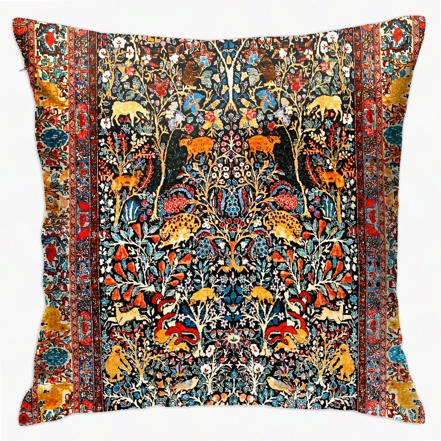 Velvet Persian Charm Throw Pillow - Antique 18x18 Inch Decorative Cushion Cover for Home Living Room Bed Couch Car - Soft Carpet Inspired