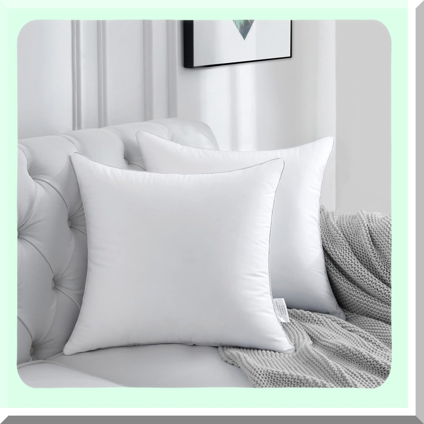 Cotton Comfort Square Pillow Inserts - Set of 2 | Down Alternative Cushions for Chair, Bed, Couch, Car | Decorative White Sofa Sham Stuffer Form