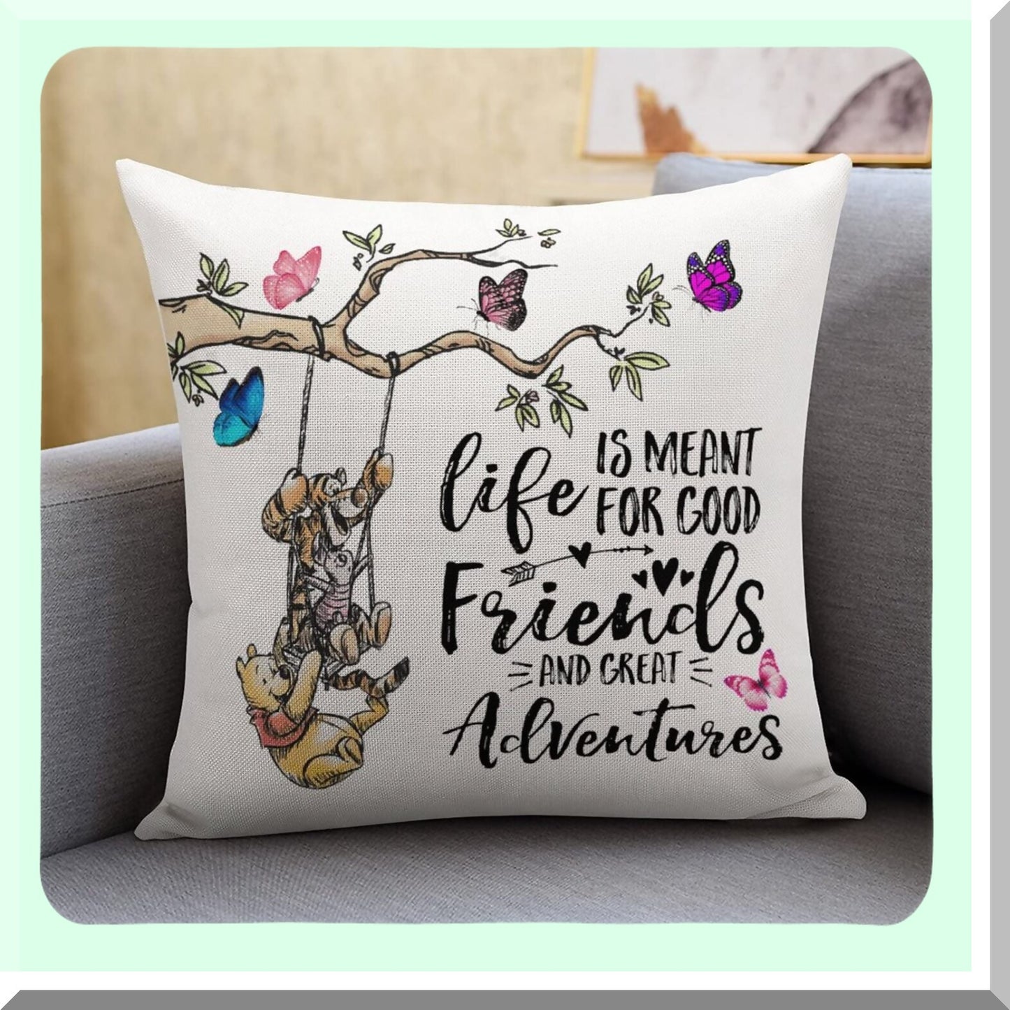 Adventure Kids Quote Pillow Cover - Fun Friends Decorative Cushion Case for Sofa & Bedroom - 18x18 Linen Throw Pillow