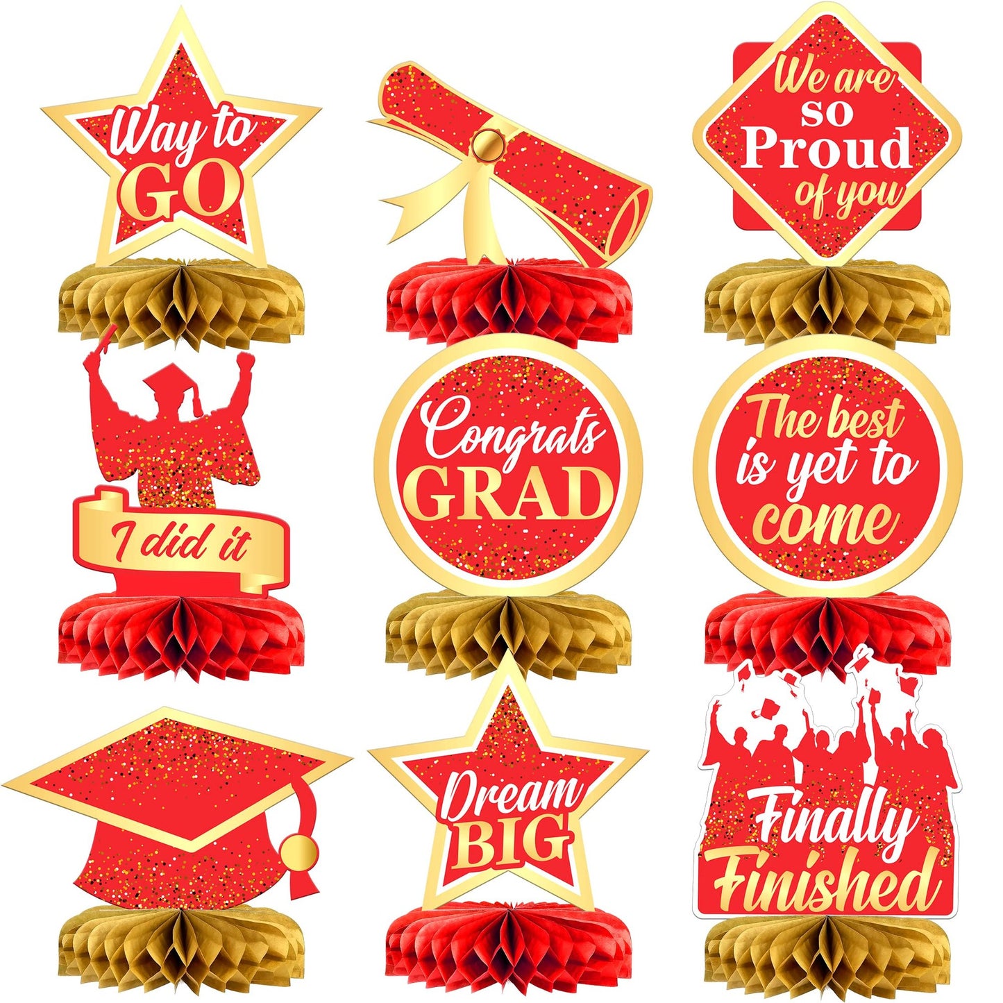 RedGold Graduation Table Centerpieces - Pack of 9 | 2024 Graduation Decorations for Tables | Class of 2024 Party Centerpieces | RedGold Graduation Decor