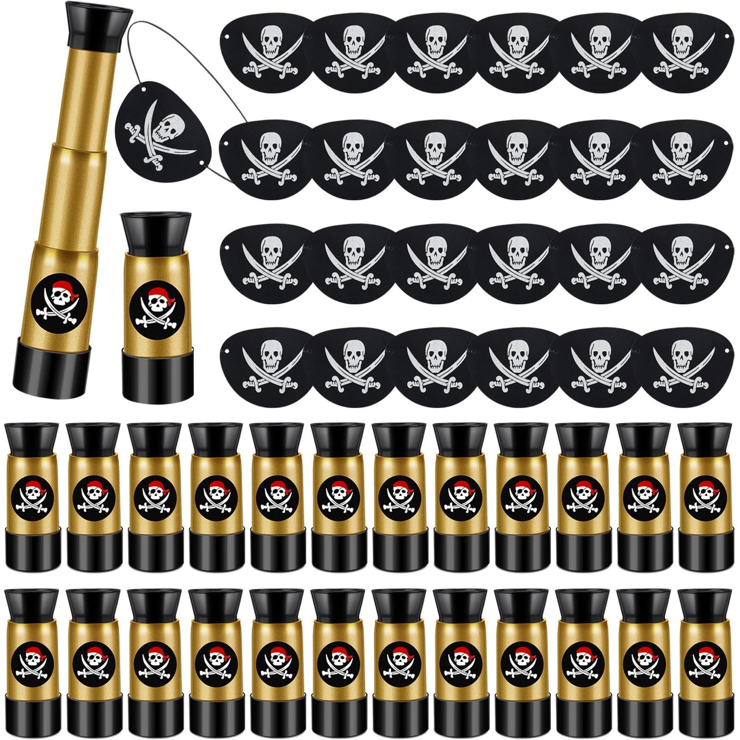Pirate Adventure Kit - 48 Piece Set for Kids: Includes Pirate Patches & Telescopes. Perfect for Pirate Theme Birthday Parties & Favors!