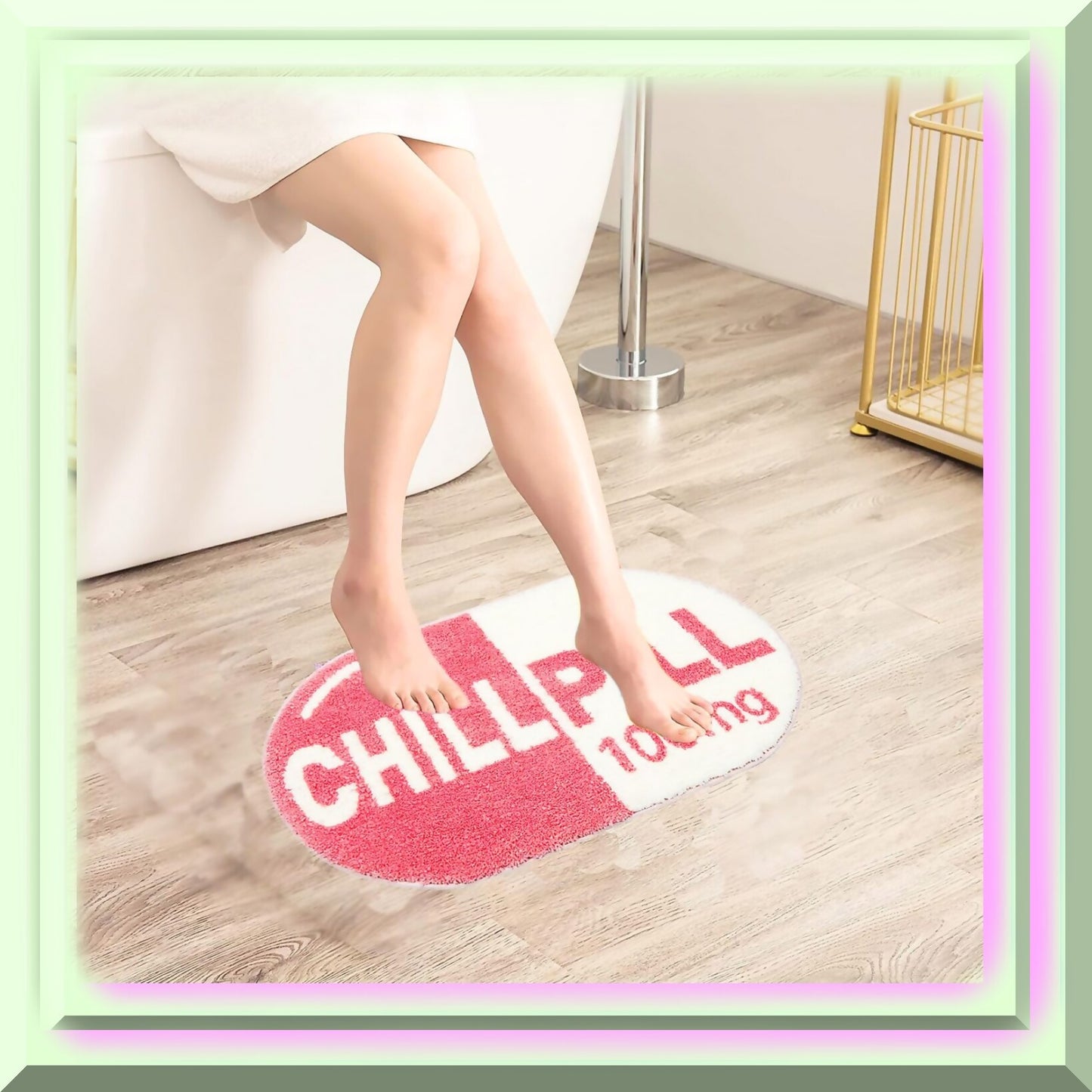 Pink Chill Pill Bath Mat 27.5" x 15.5" Non Slip