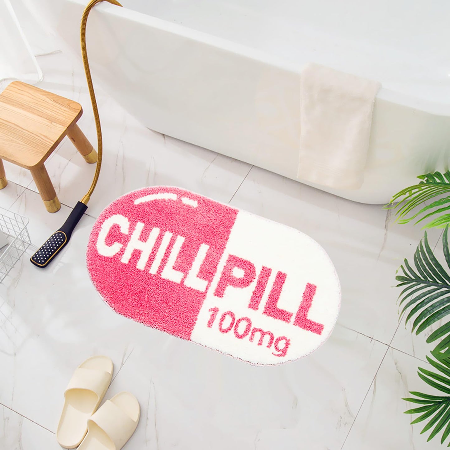 Pink Chill Pill Bath Mat 27.5" x 15.5" Non Slip