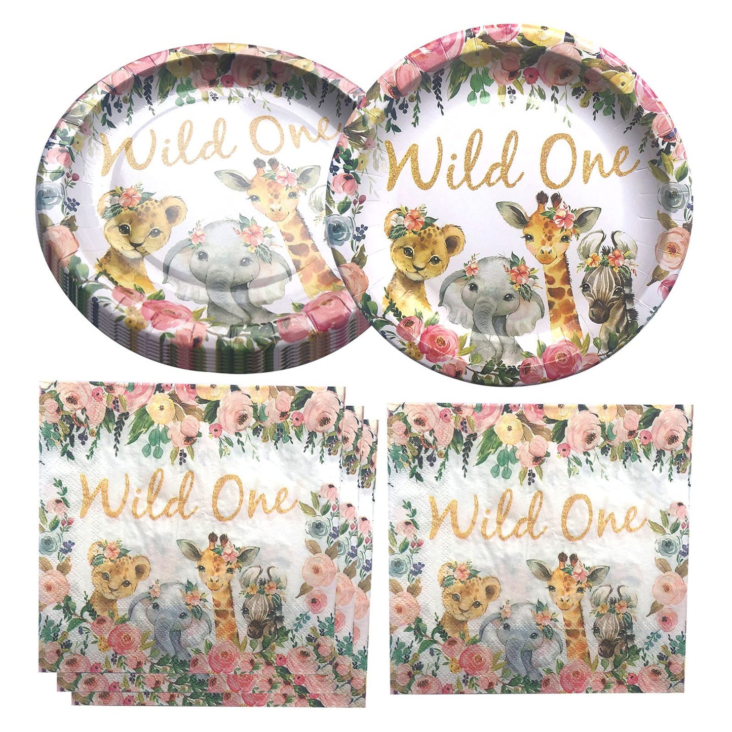 Wild One Girl Birthday Party Supplies - Plates and Napkins Set