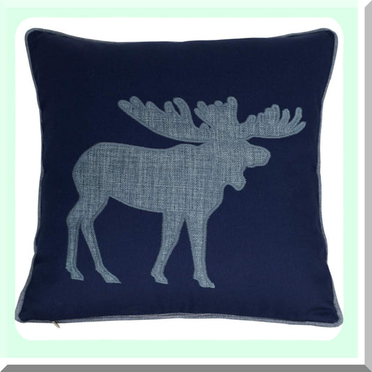 Moose Decor Navy Cotton Pillowcase - Sofa Cushion Cover 18x18 - Soft & Stylish Home Decor - Moose Print Pillow Cover - Navy Blue Accent Pillow