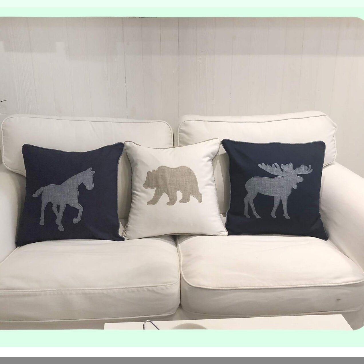 Moose Decor Navy Cotton Pillowcase - Sofa Cushion Cover 18x18 - Soft & Stylish Home Decor - Moose Print Pillow Cover - Navy Blue Accent Pillow