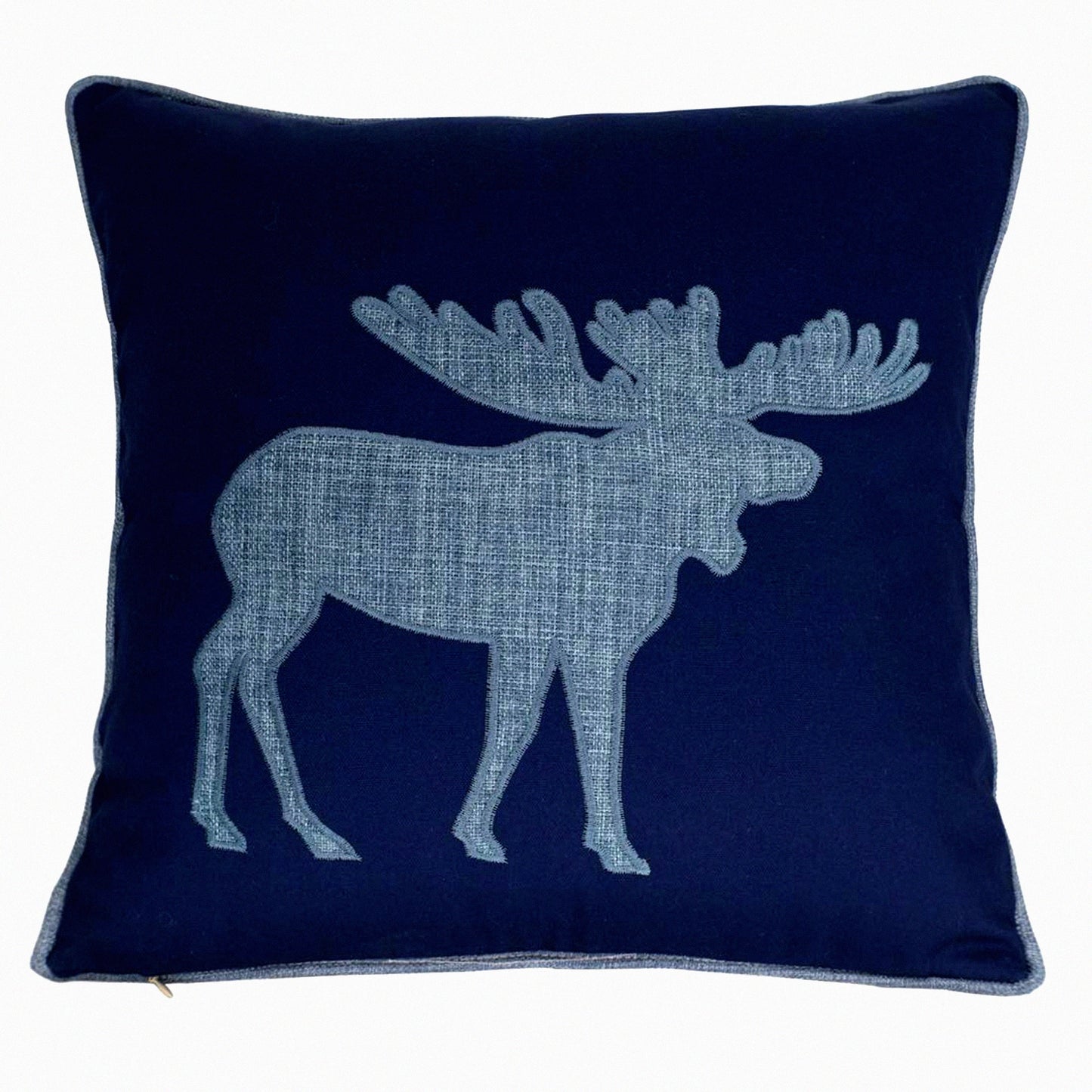 Moose Decor Navy Cotton Pillowcase - Sofa Cushion Cover 18x18 - Soft & Stylish Home Decor - Moose Print Pillow Cover - Navy Blue Accent Pillow
