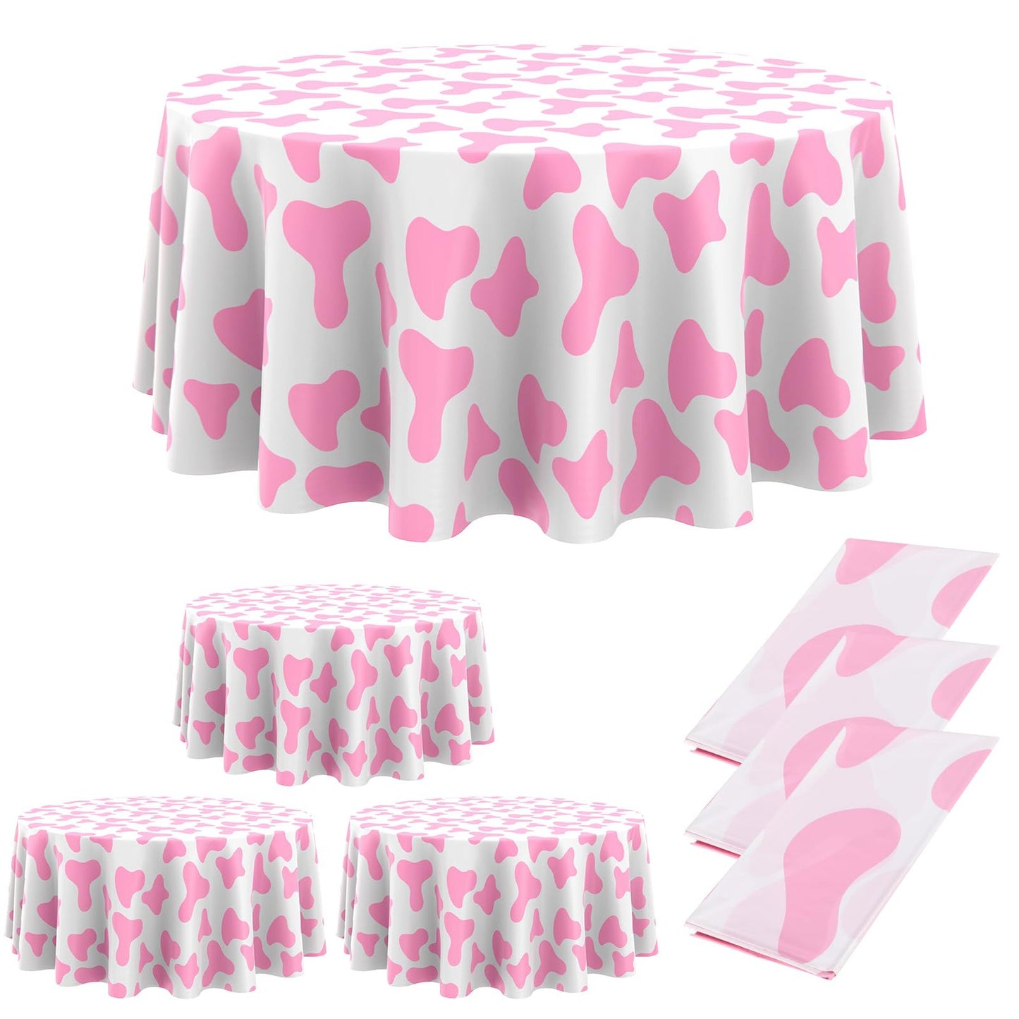 Pink Western Round Tablecloth Set - 84'' Plastic Disposable Table Cover, Stain Resistant & Washable for Picnic, Camping, Xmas Party Decor.