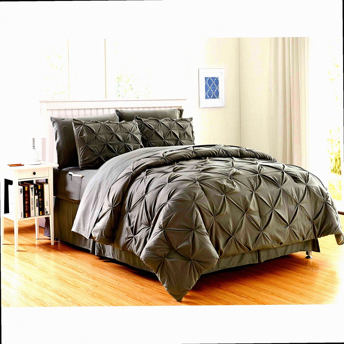 Ultimate Comfort 8-Piece Bed-in-a-Bag Set - Silky Soft Luxury Bedding with Double Sided Storage Pockets - Cozy California Gray Complete Set