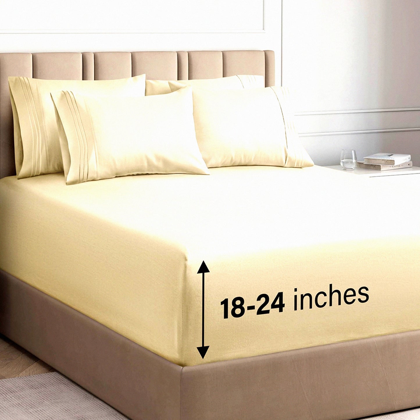 CoolBreeze Comfort Queen Sheet Set - 6 Piece Breathable Cooling Sheets for Hotel Luxury Bed - Easy Fit Soft Wrinkle Free Comfy Off White Sheets with Extra Deep Pockets