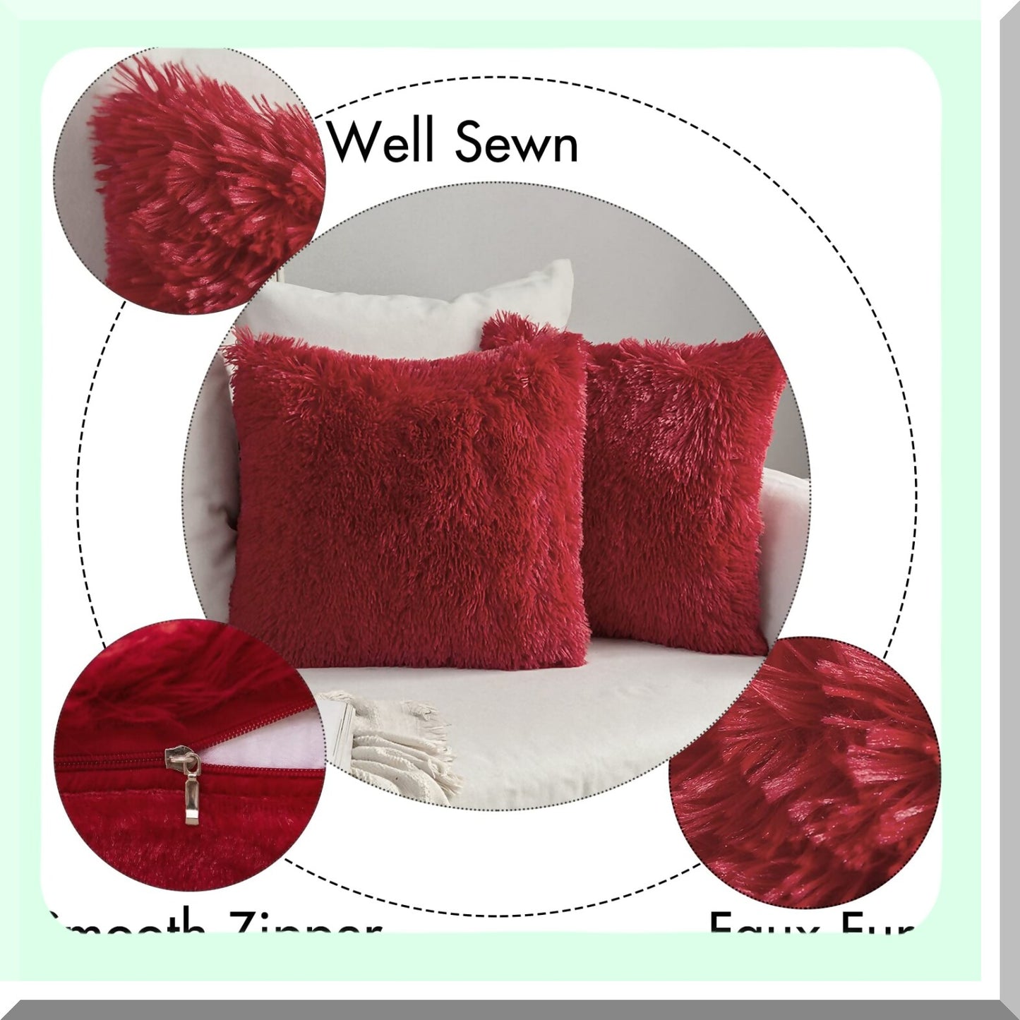 Winter Luxe Plush Pillowcase Set - 2 Pack Red 18x18 Inch - Cozy Sofa Bedroom Car Decor - Deluxe Cushion Cover Shell - Decorative Throw Pillow Cover