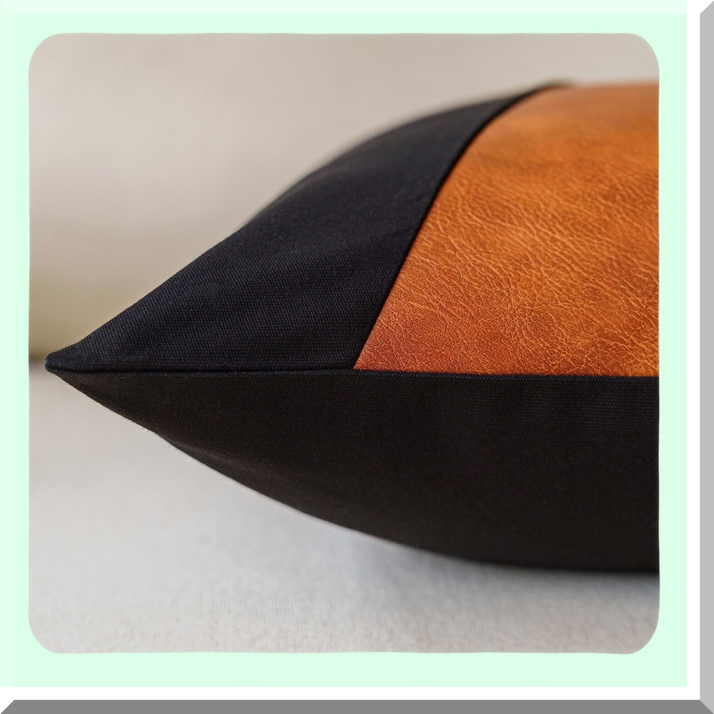 Boho Farmhouse Leather Pillow Covers Set - Black Brown 20X20 Inch Decorative Cushion Cases for Couch Living Room Bedroom - Modern Cognac Design