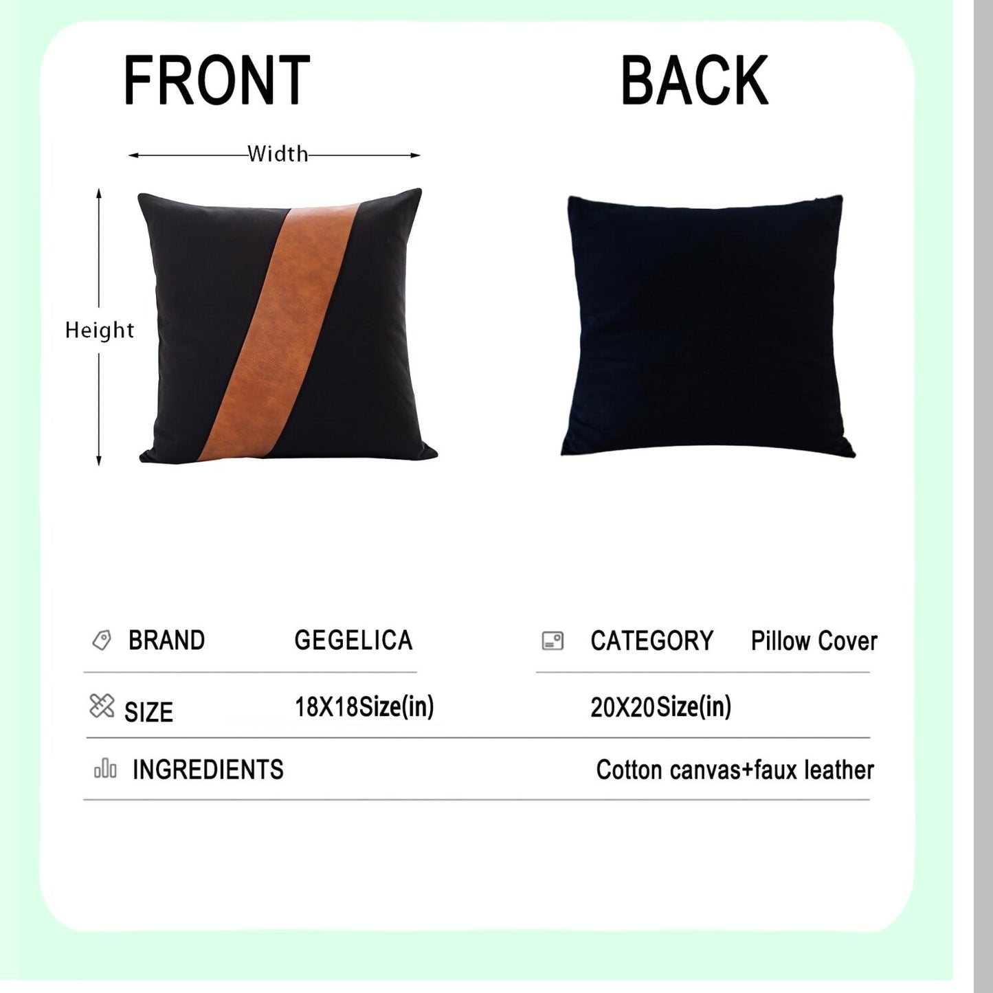 Boho Farmhouse Leather Pillow Covers Set - Black Brown 20X20 Inch Decorative Cushion Cases for Couch Living Room Bedroom - Modern Cognac Design