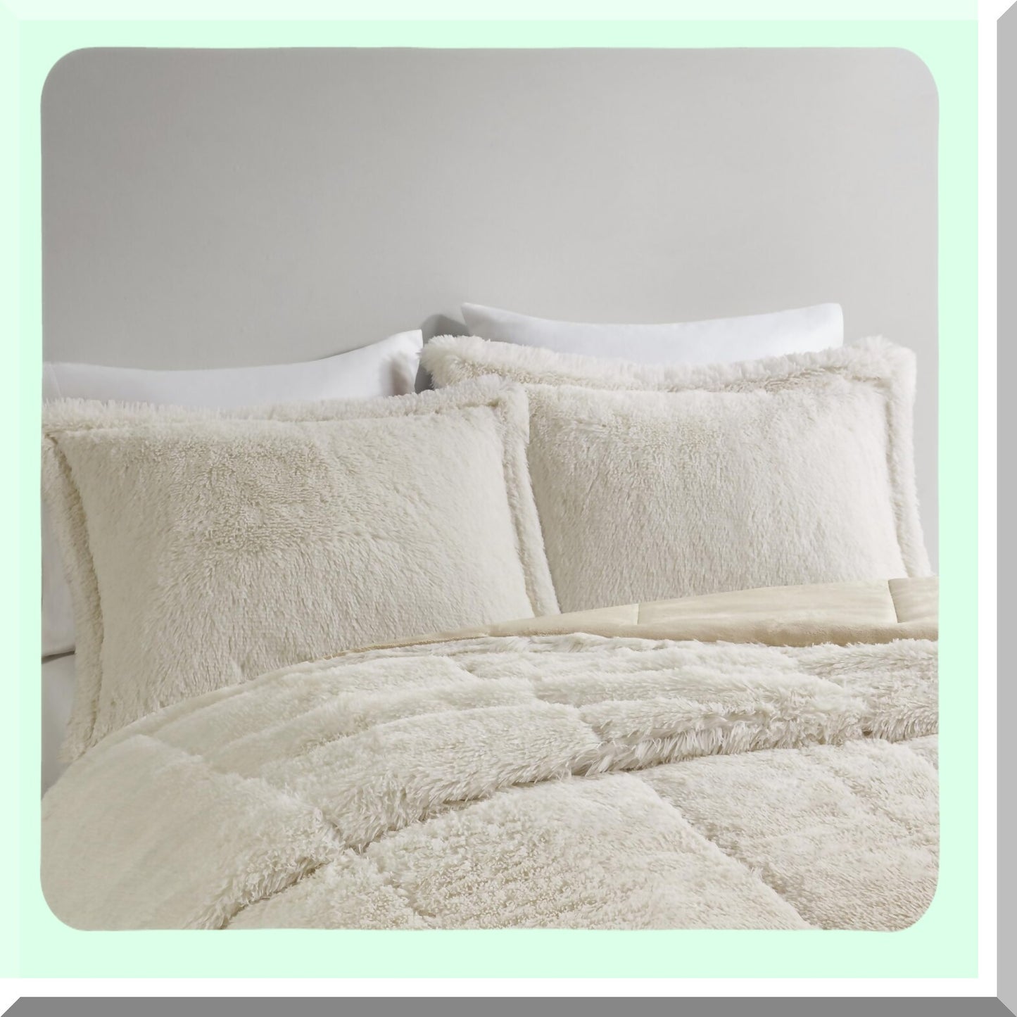 Plush Ombre Comforter Set - Luxurious Long Shaggy Bedding with Matching Sham, All Season Queen Size Bed Set, Soft Reverse, Brielle Natural Full/Queen (90"x90")
