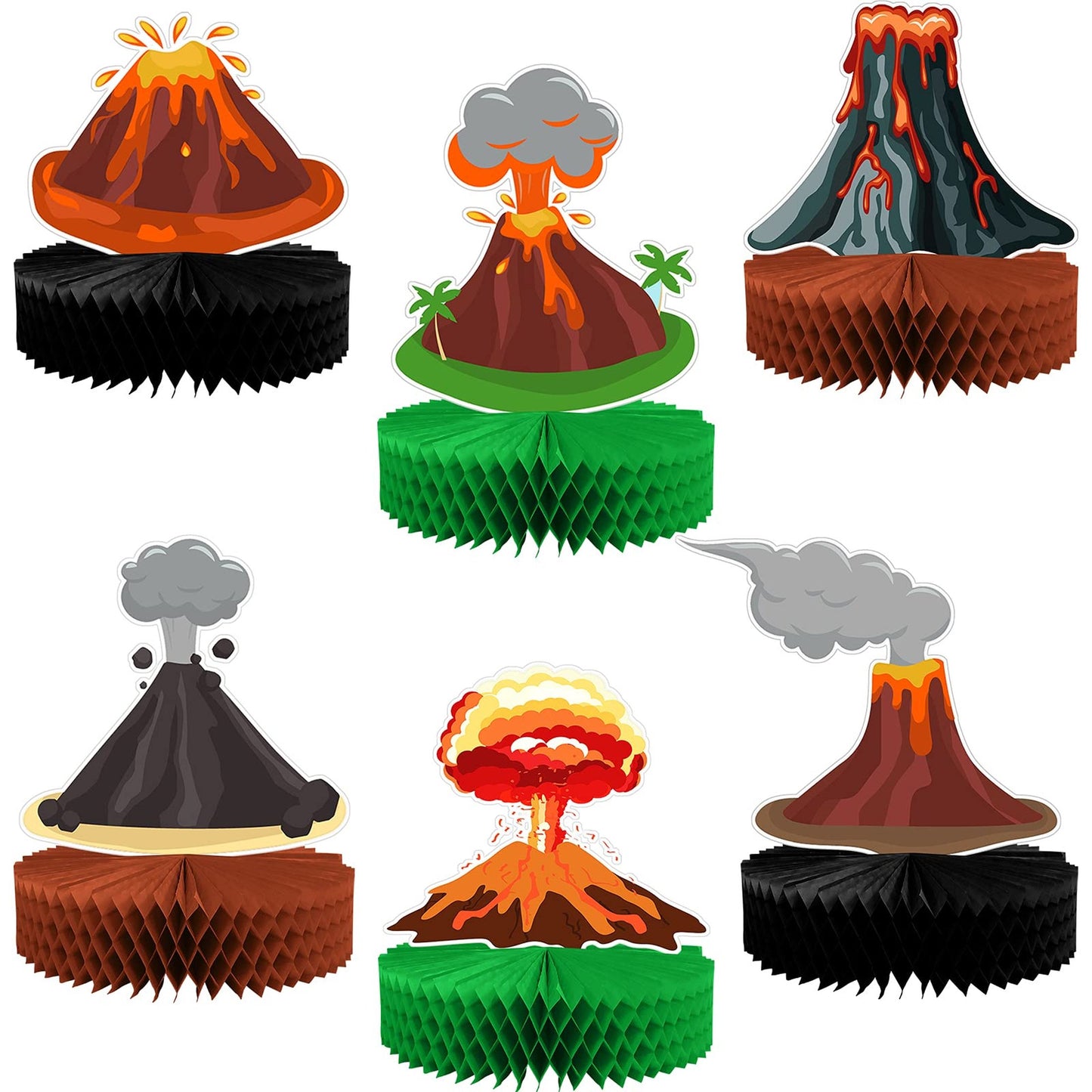 Volcano Blast Dino Decor Set - 6-Piece Lava Table Centerpieces for Luau, Hawaiian, Tiki Party - Dinosaur Theme Party Supplies & Favors