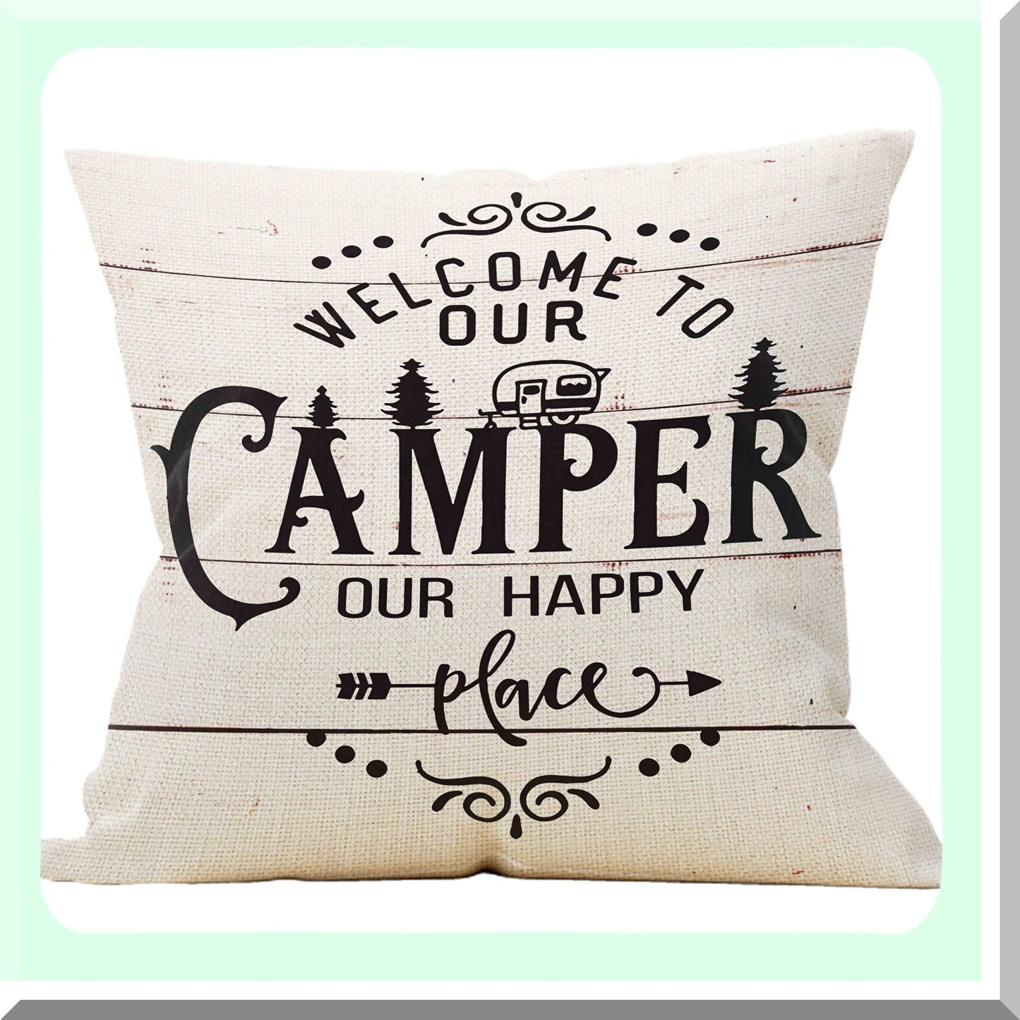 Happy Camper Pillow Cover - RV Decorations & Gifts | 18x18 Camper Decor | Best Gifts for Campers | Camper Decorations for RV Owners