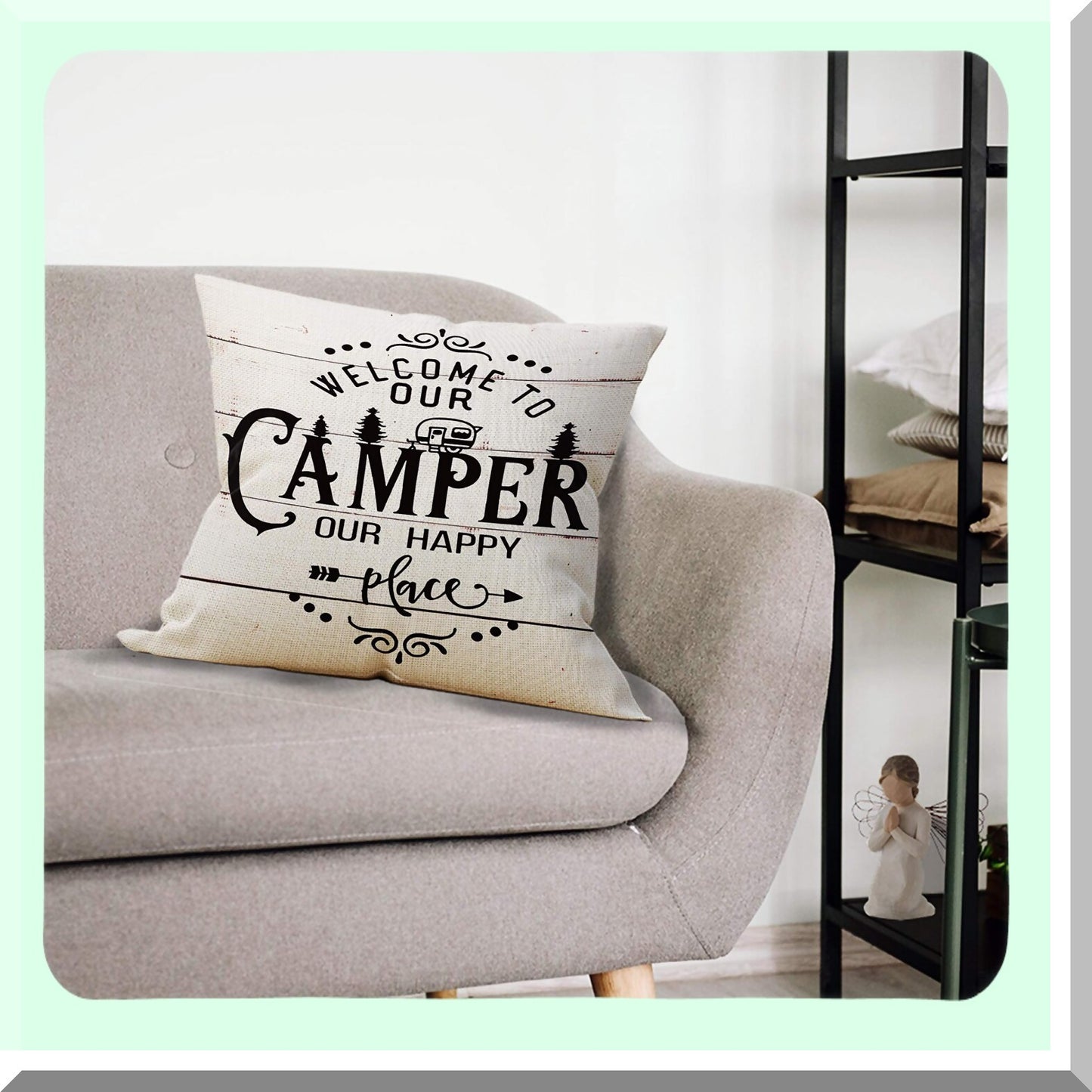 Happy Camper Pillow Cover - RV Decorations & Gifts | 18x18 Camper Decor | Best Gifts for Campers | Camper Decorations for RV Owners