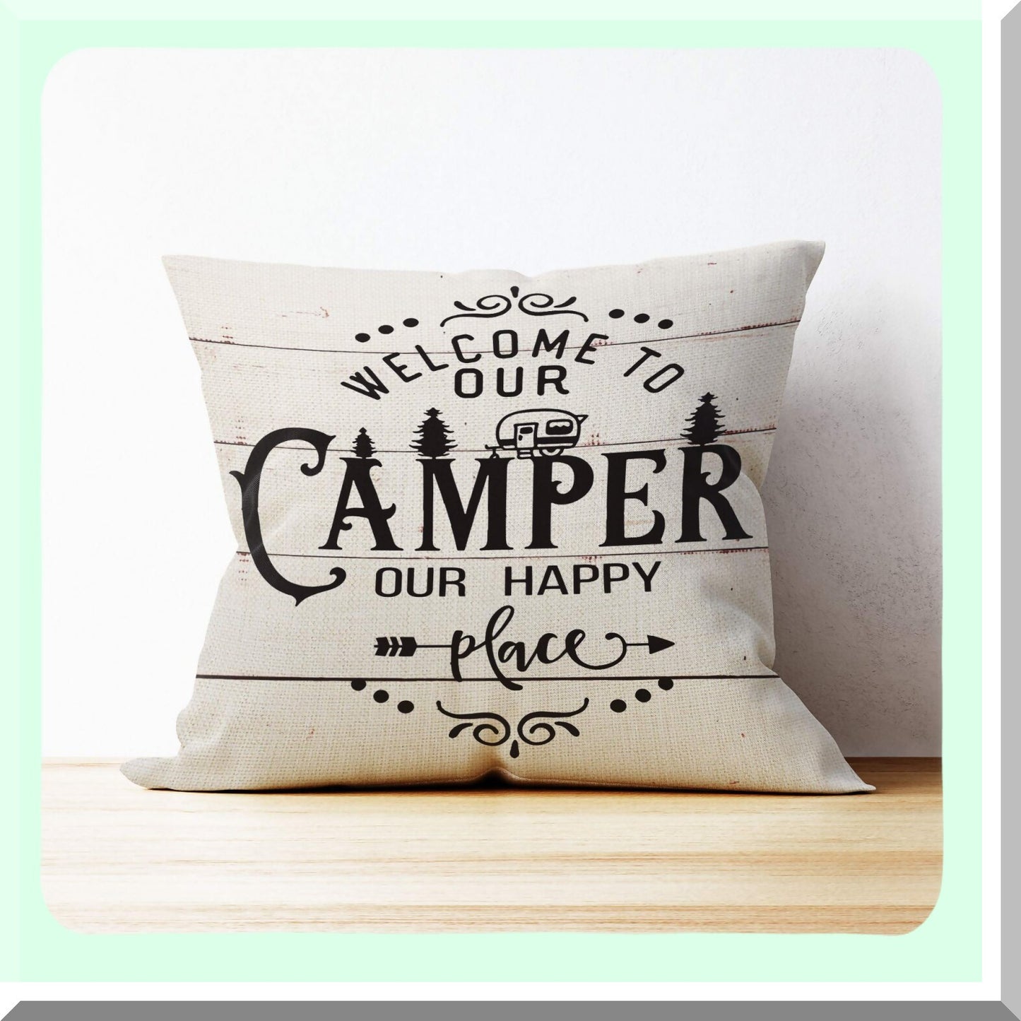 Happy Camper Pillow Cover - RV Decorations & Gifts | 18x18 Camper Decor | Best Gifts for Campers | Camper Decorations for RV Owners