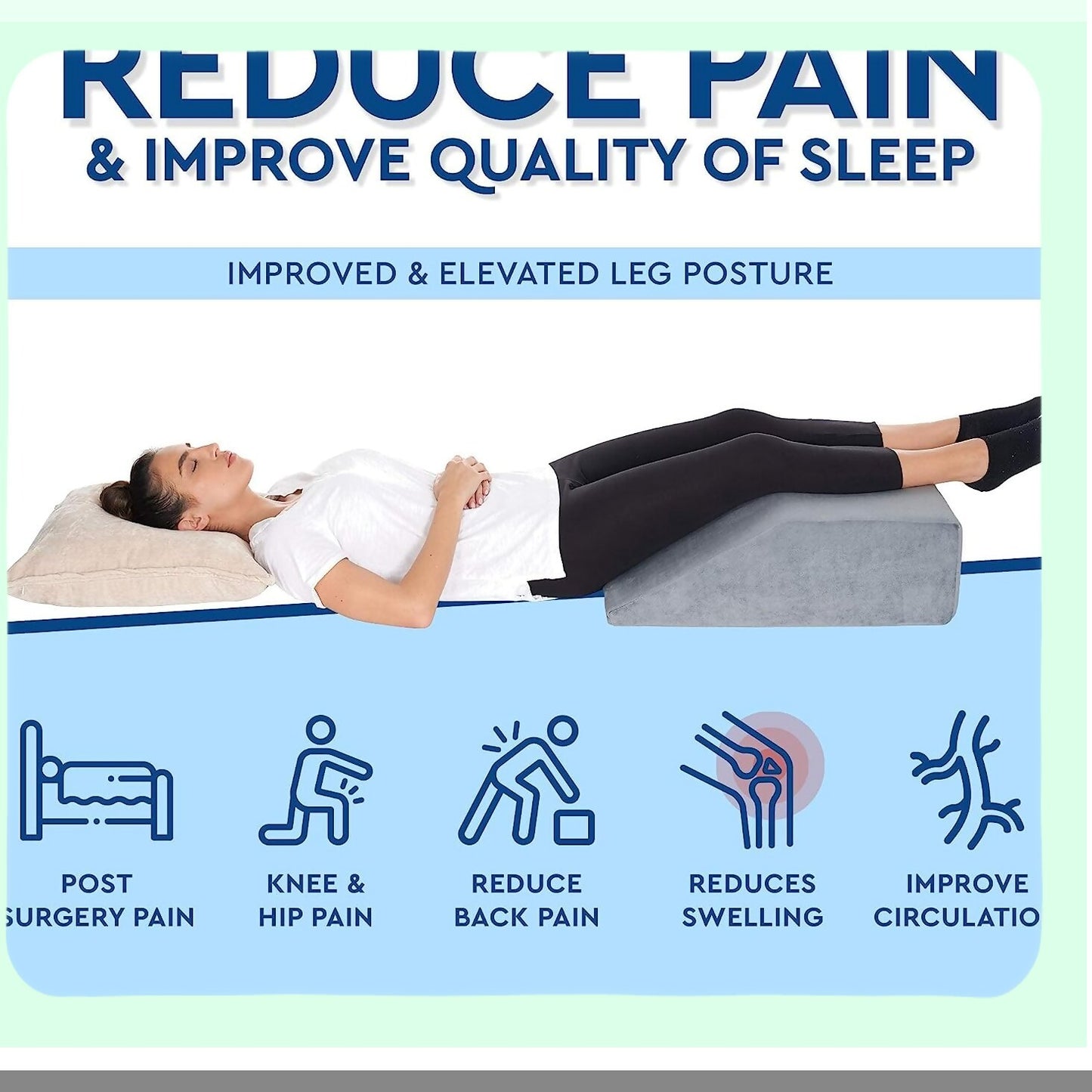 OrthoRelief Leg Elevator - Memory Foam Leg Rest Wedge for Foot, Ankle, Hip, Knee Pain Relief. Improve Blood Circulation, Recover from Injuries.