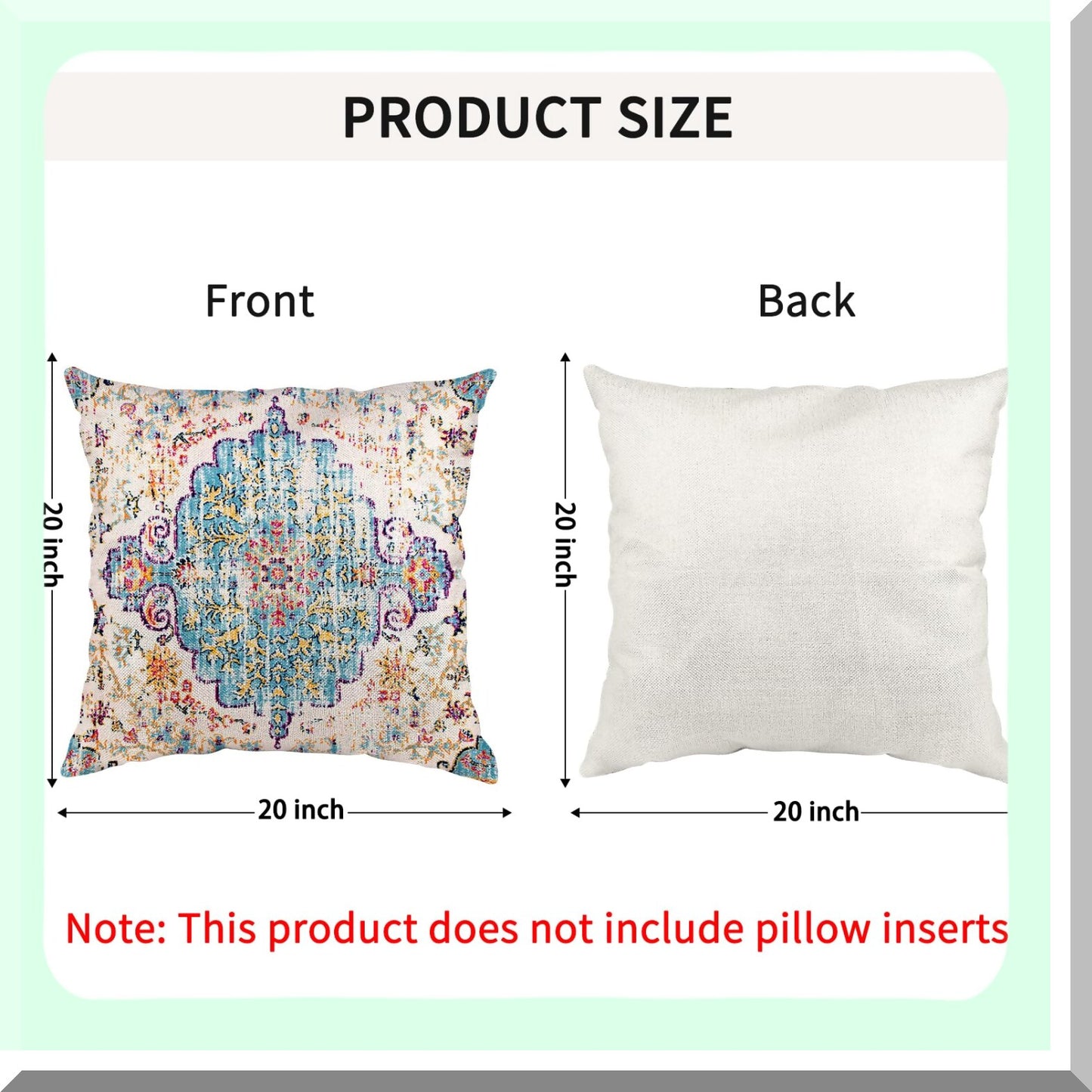 Boho Vintage Ethnic Pattern Pillowcase - Blue Purple Decorative Throw Pillow Cover for Home Decor, Antique Carpet Design, Square 20x20 Inches